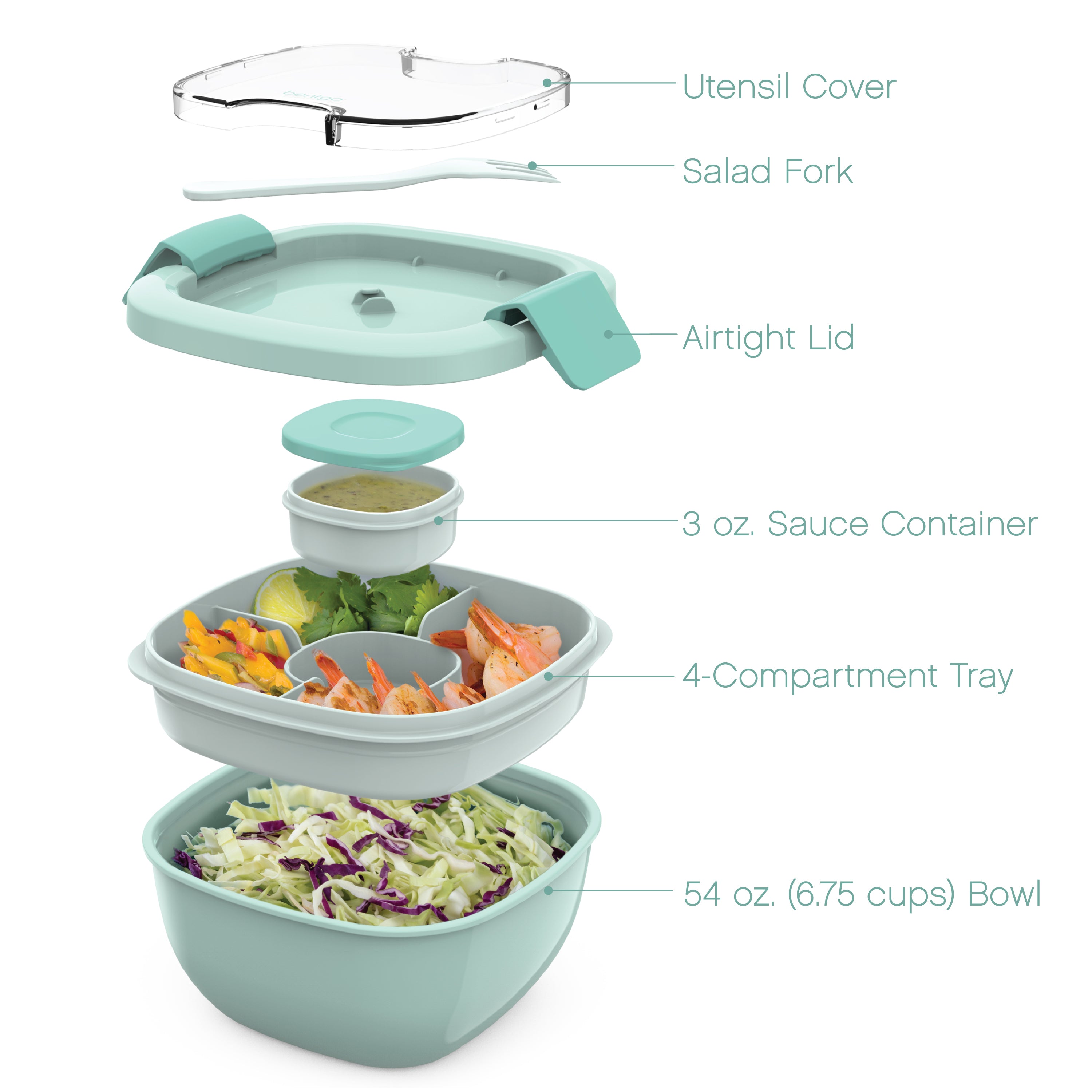 Bentgo Salad All-In-One Salad Container - Coastal Aqua