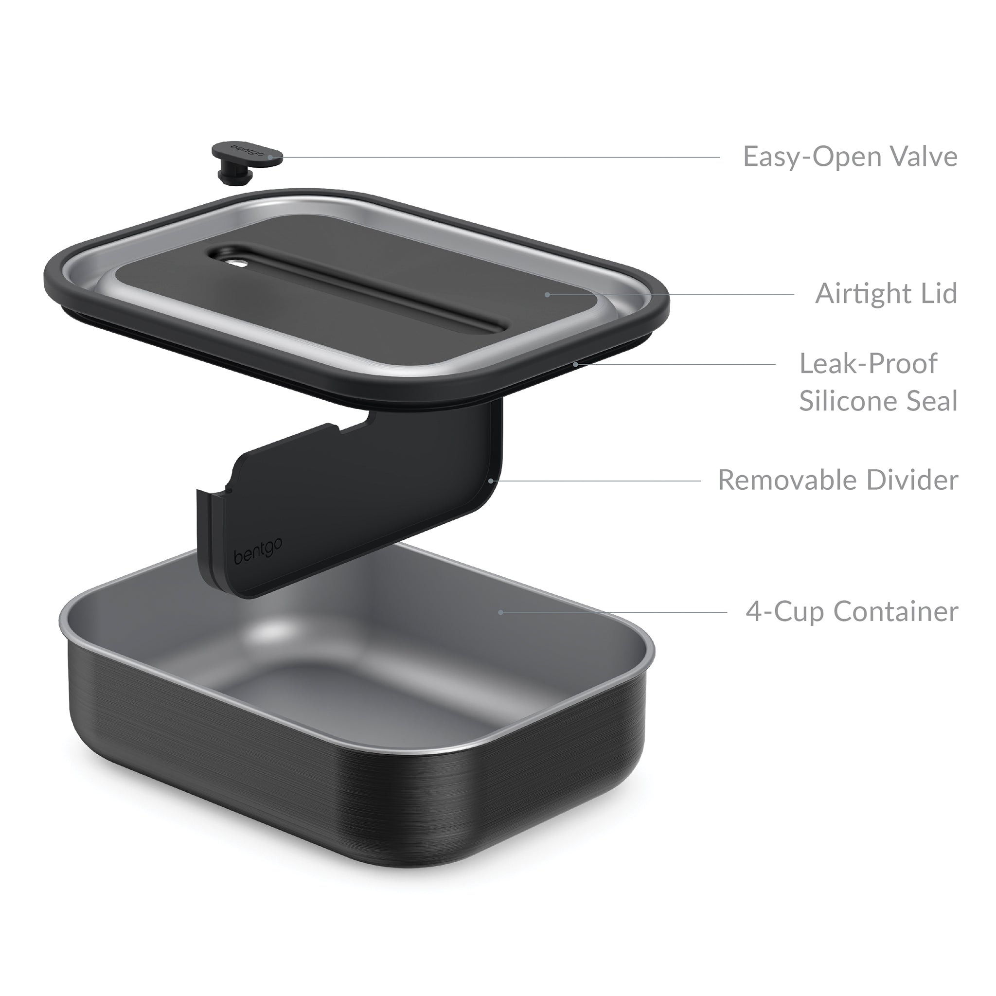 Bentgo Microsteel Lunch Box 5 Cup/1200ml - Carbon Black