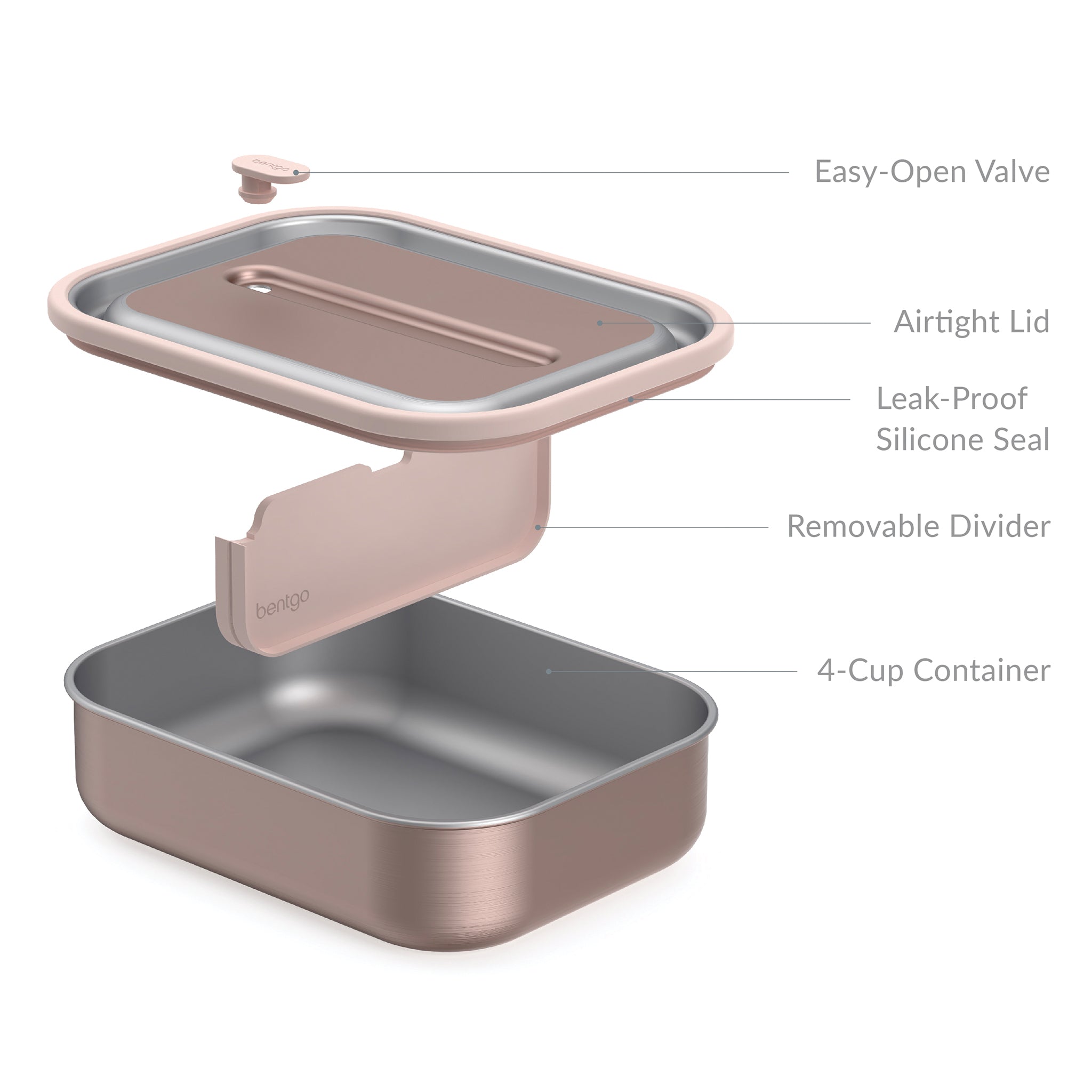 Bentgo Microsteel Lunch Box 5 Cup/1200ml - Rose Gold