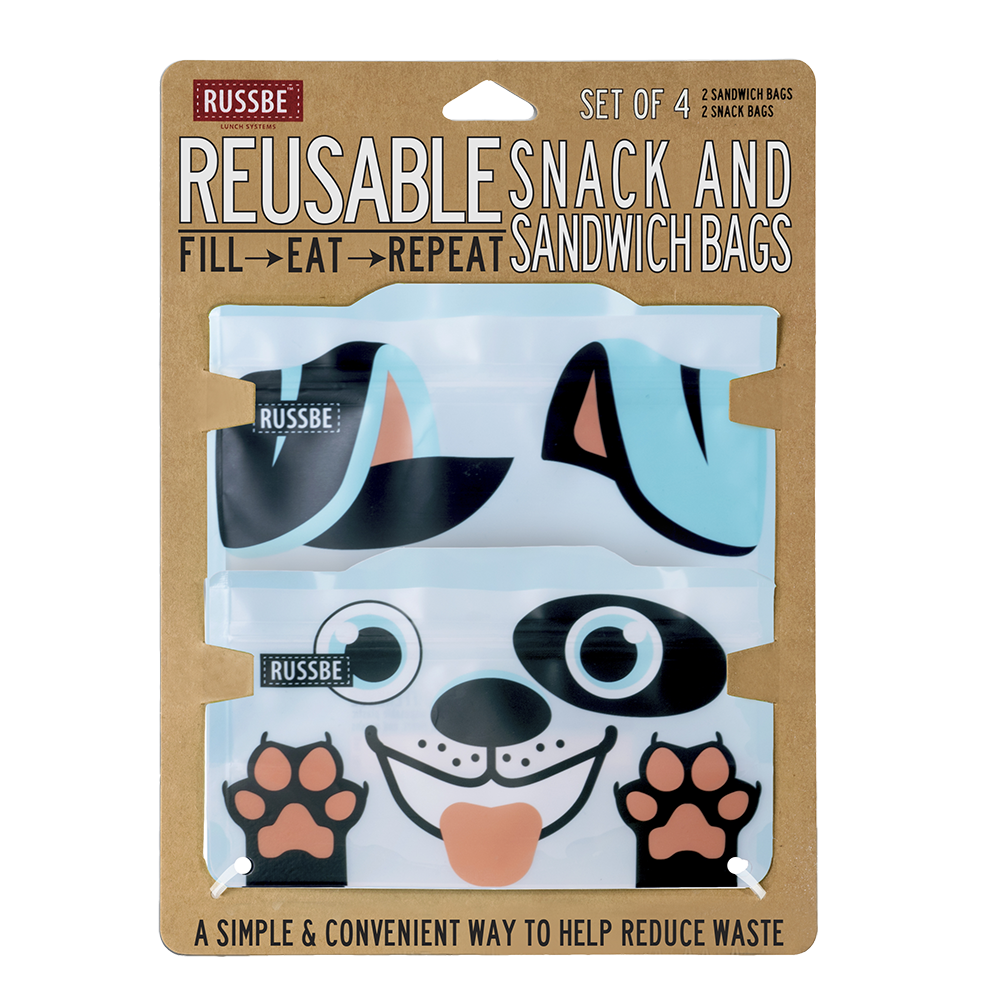 Russbe Reusable Snack & Sandwich Bag Set – 4 Piece – Dog