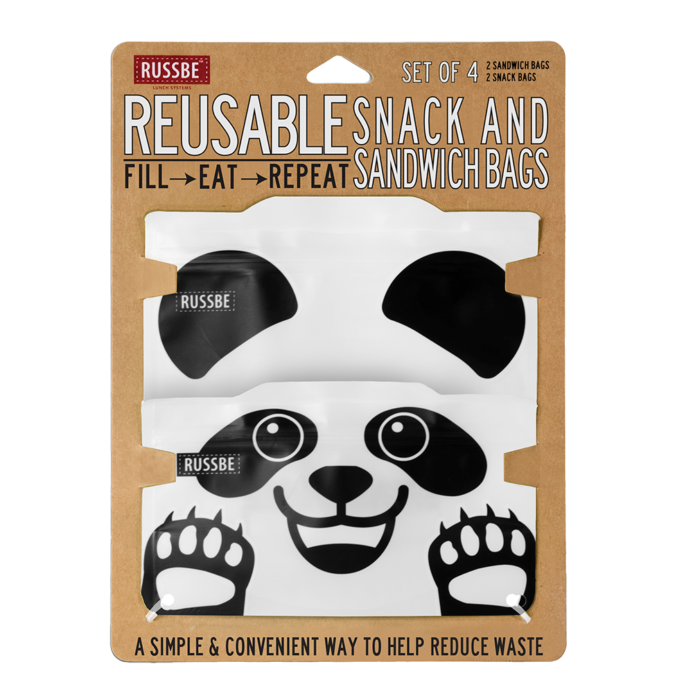 Russbe Reusable Snack & Sandwich Bag Set – 4 Piece – Panda