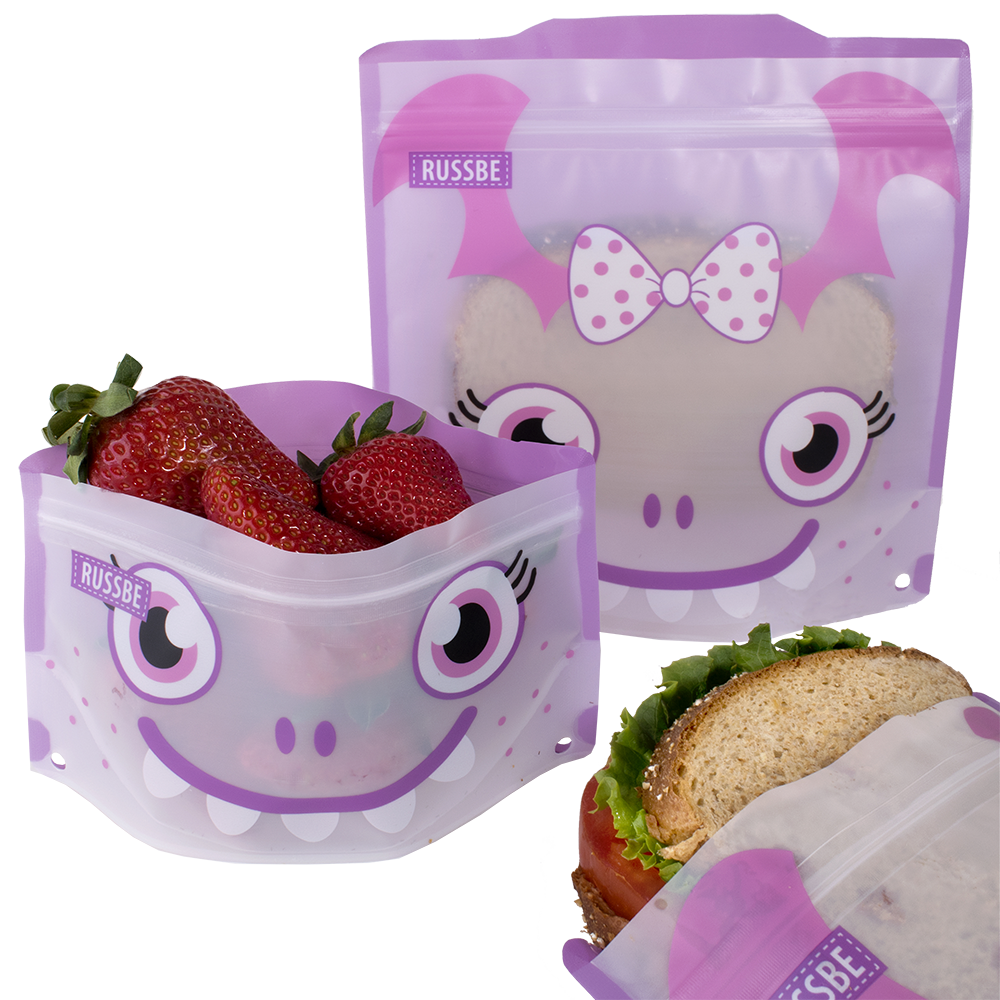 Russbe Reusable Snack & Sandwich Bag Set – 4 Piece – Purple Monster