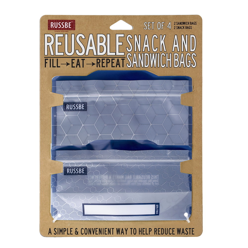 Russbe Reusable Snack & Sandwich Bag Set – 4 Piece – Metallic Hexagrid