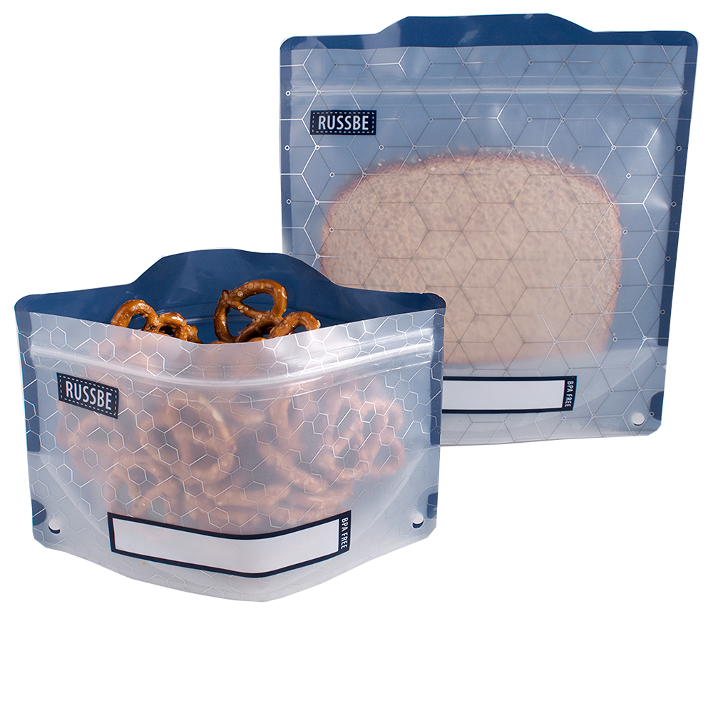 Russbe Reusable Snack & Sandwich Bag Set – 4 Piece – Metallic Hexagrid