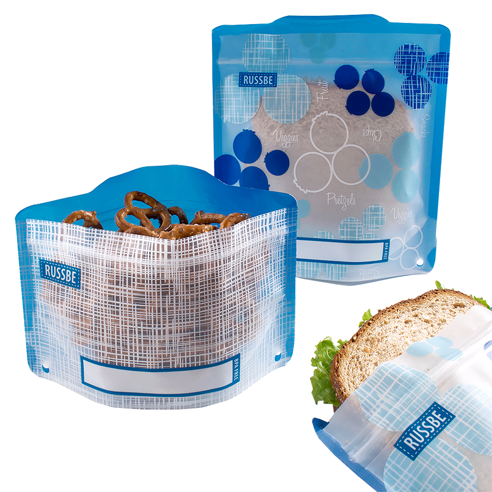 Russbe Reusable Snack & Sandwich Bag Set – 4 Piece – Blueberry Linen