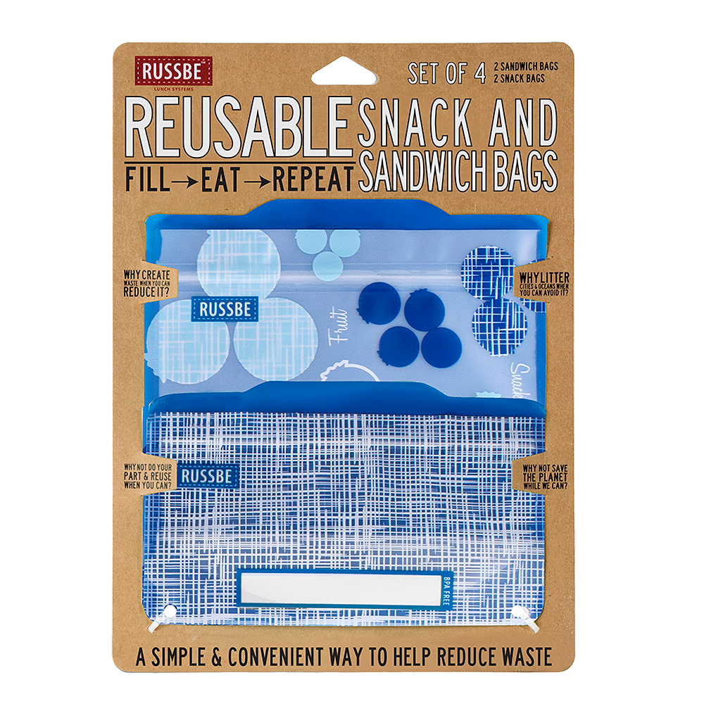 Russbe Reusable Snack & Sandwich Bag Set – 4 Piece – Blueberry Linen