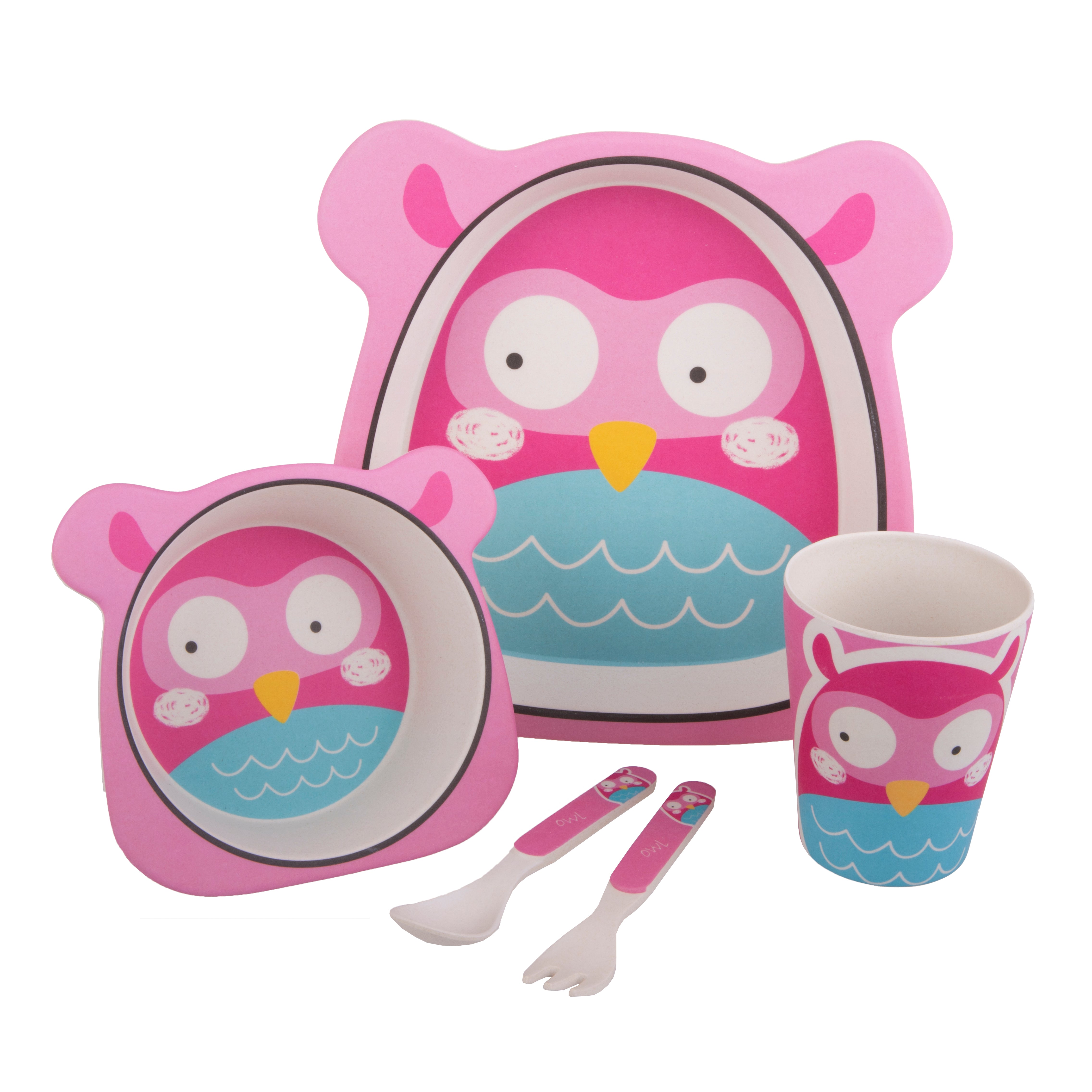 Bambeco Bamboo 5 Piece Kids Meal Set – Pink Owl