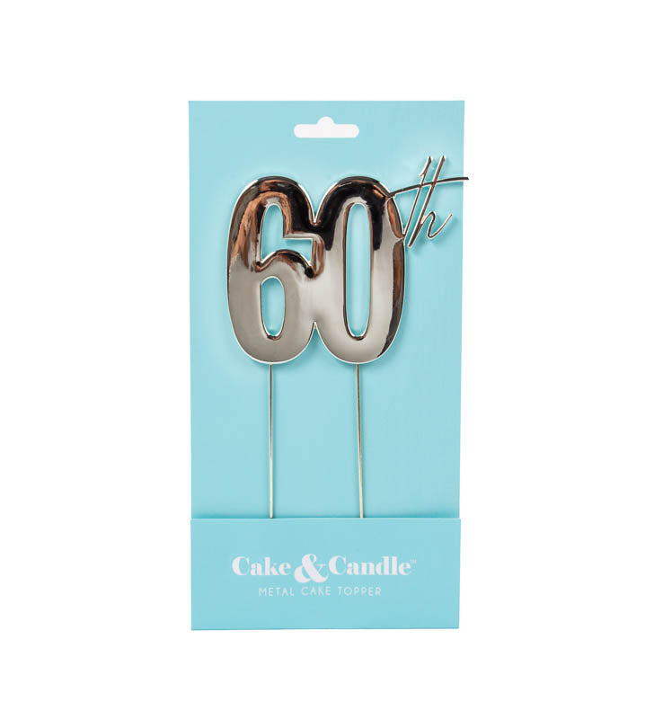 Cake & Candle Metal Cake Topper 60th Silver