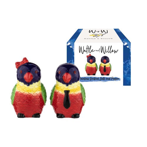 Wattle and Willow Aussie Mates Rainbow Lorikeet Salt & Pepper Set