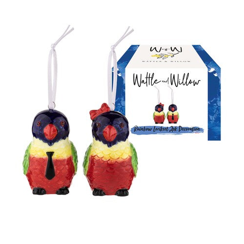 Wattle and Willow Aussie Mates Rainbow Lorikeet 2pk Decoration
