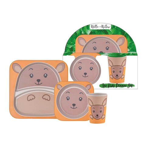 Wattle and Willow Aussie Mates Kangaroo 3pc Kids Dinner Set