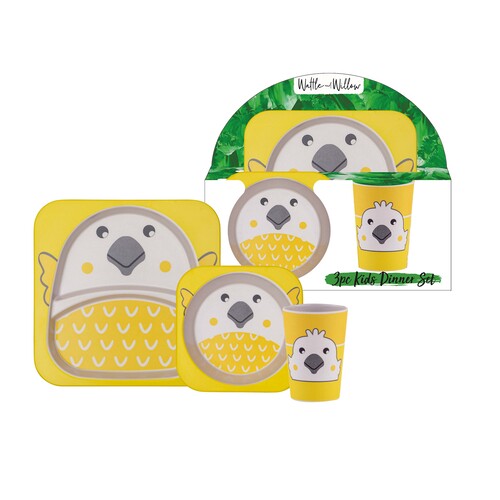 Wattle and Willow Aussie Mates Cockatoo 3pc Kids Dinner Set