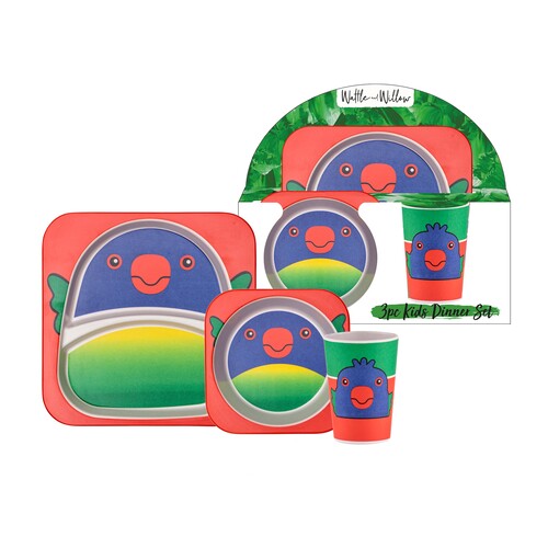 Wattle and Willow Aussie Mates Rainbow Lorikeet 3pc Kids Dinner Set