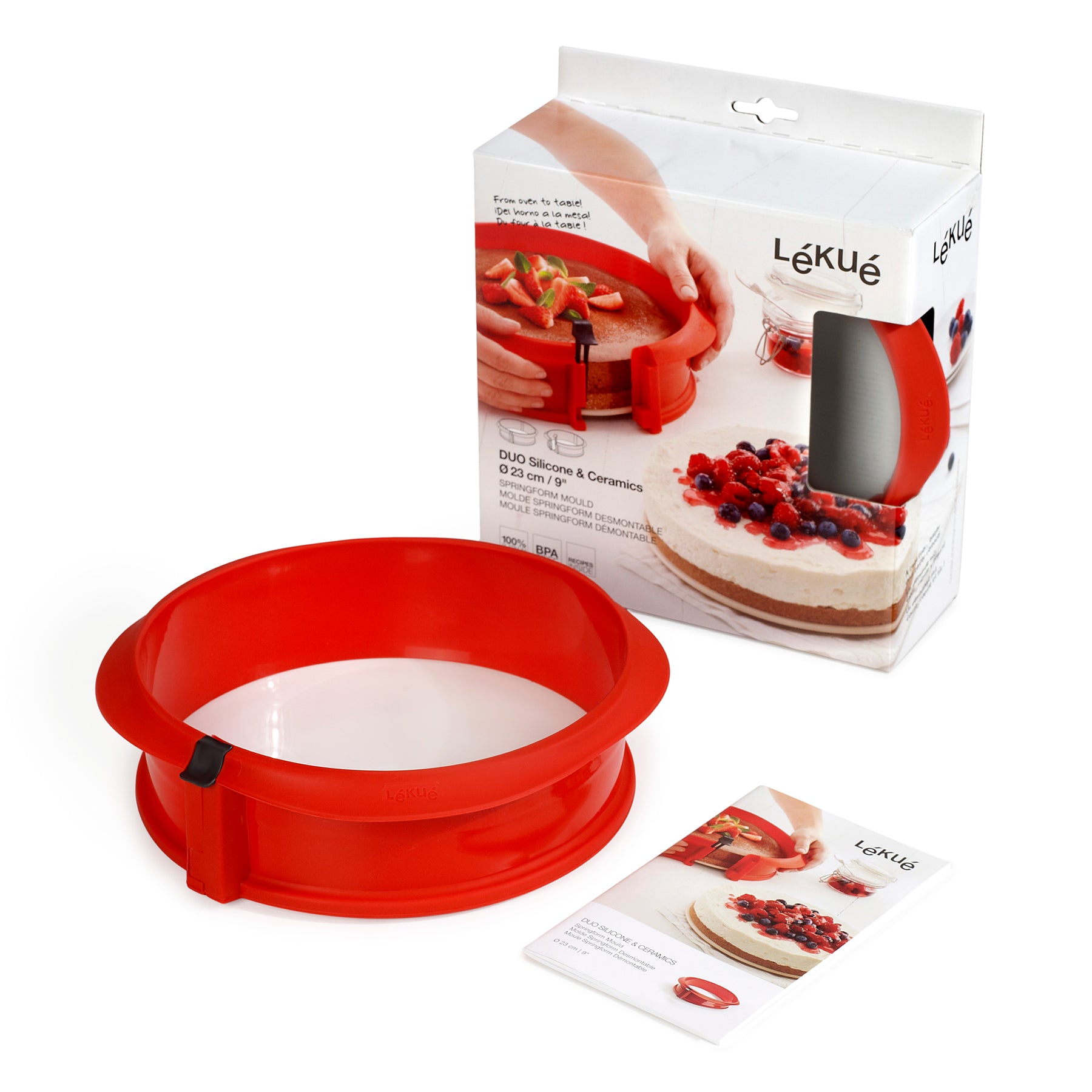 Lékué Springform Mould with Ceramic Plate 23cm Dia Red