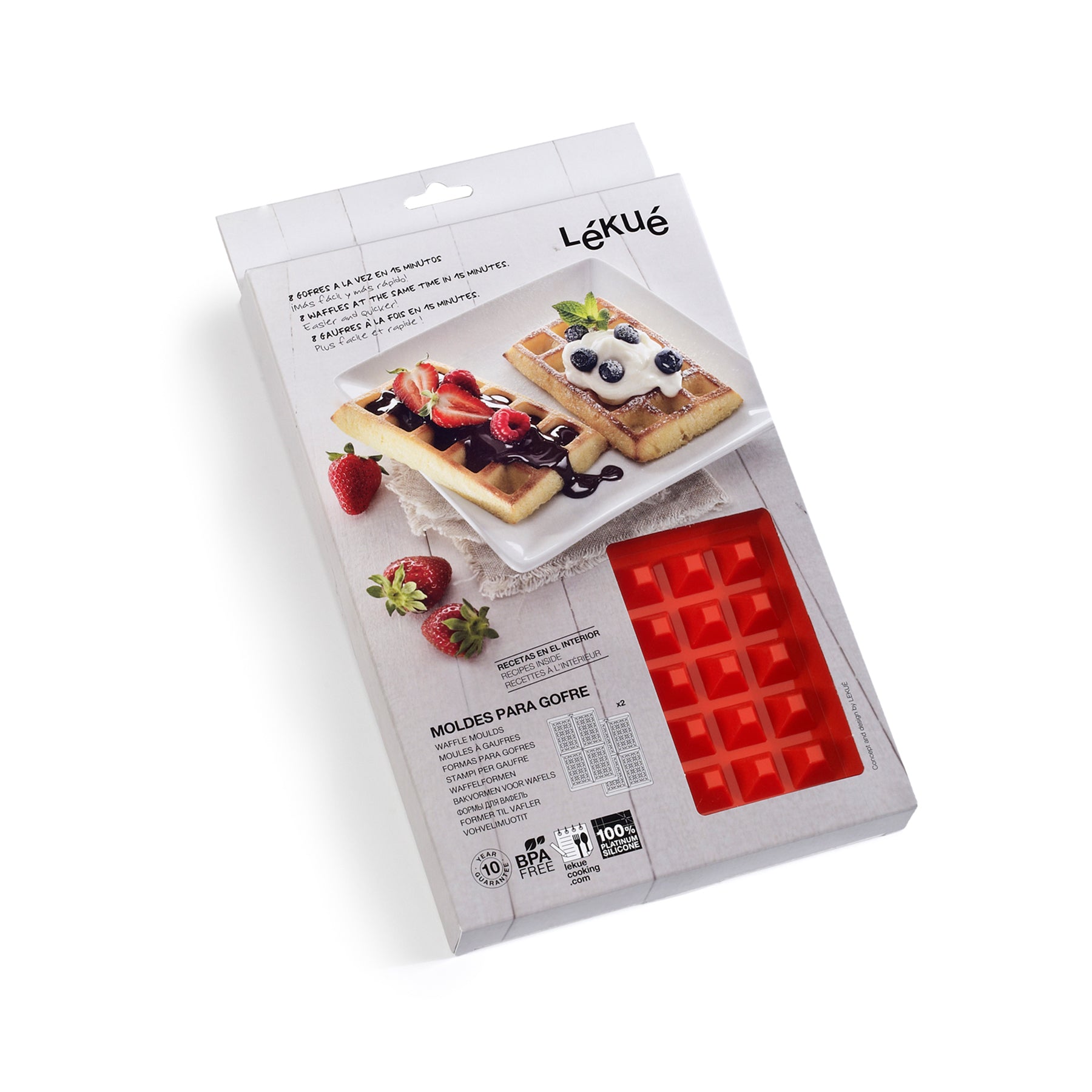 Lékué Waffle Mould 2 Piece Set 125ml x 4 Red