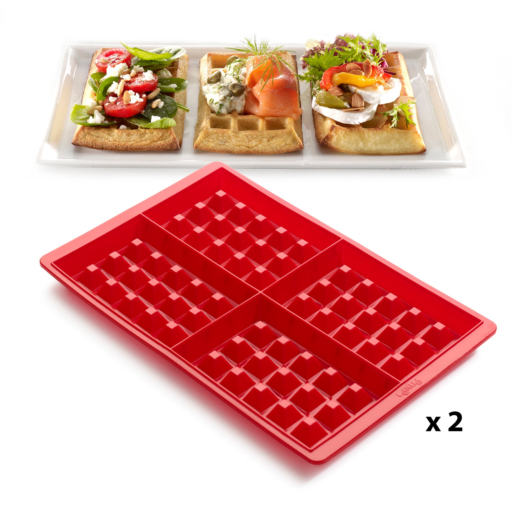 Lékué Waffle Mould 2 Piece Set 125ml x 4 Red
