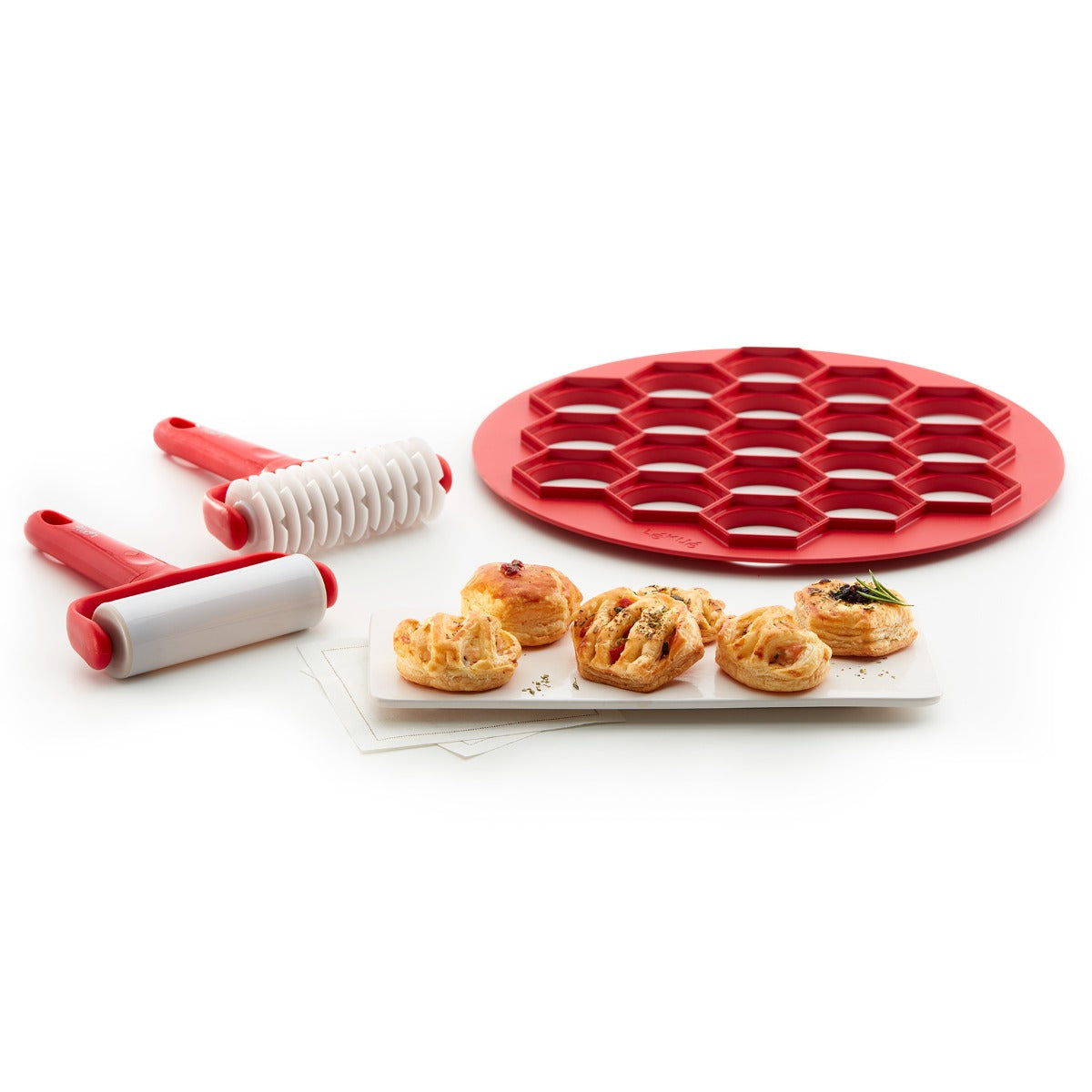 Lékué Mini Pies Kit Mould with Rollers Red