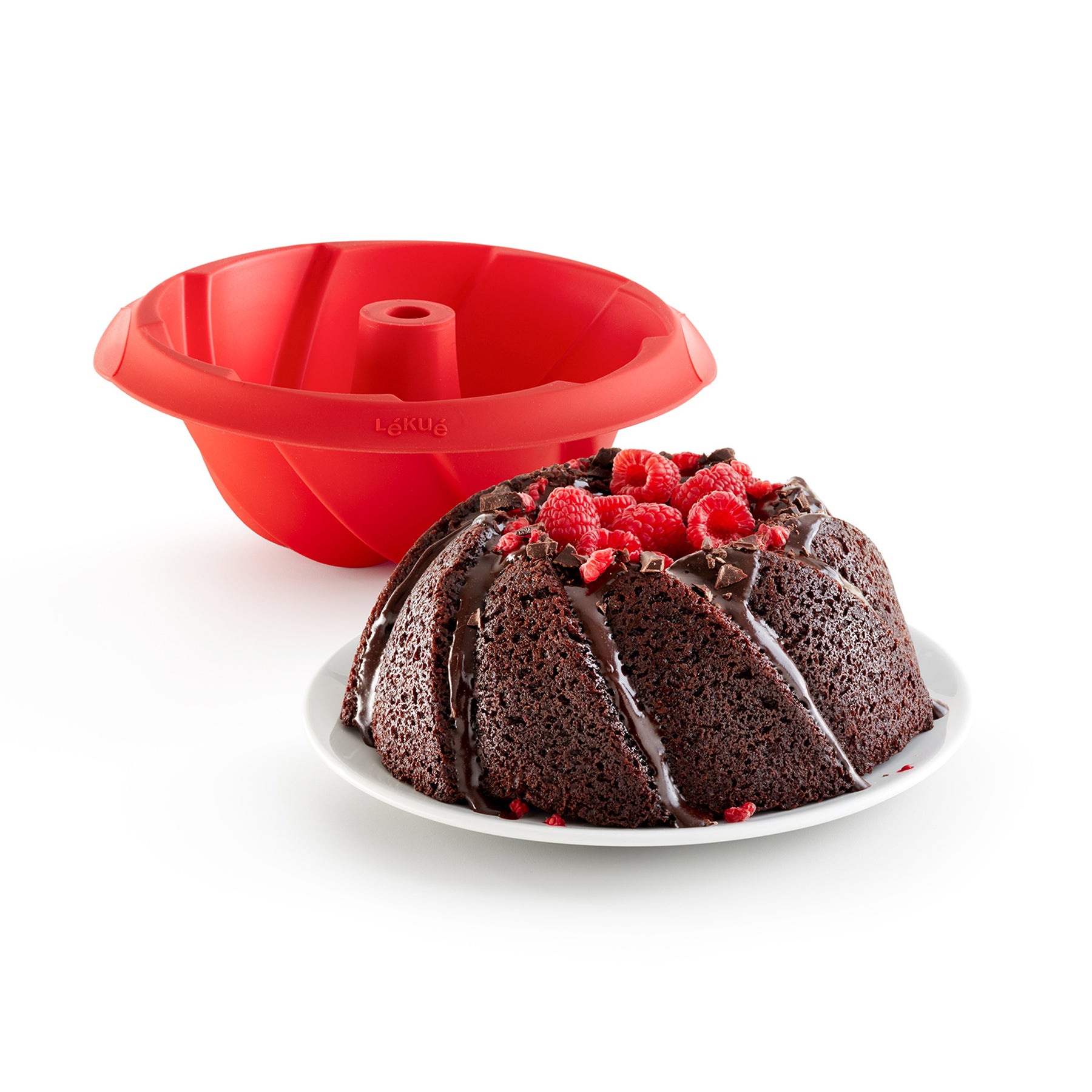 Lékué Spiral Savarin Mould 20cm/1L Red