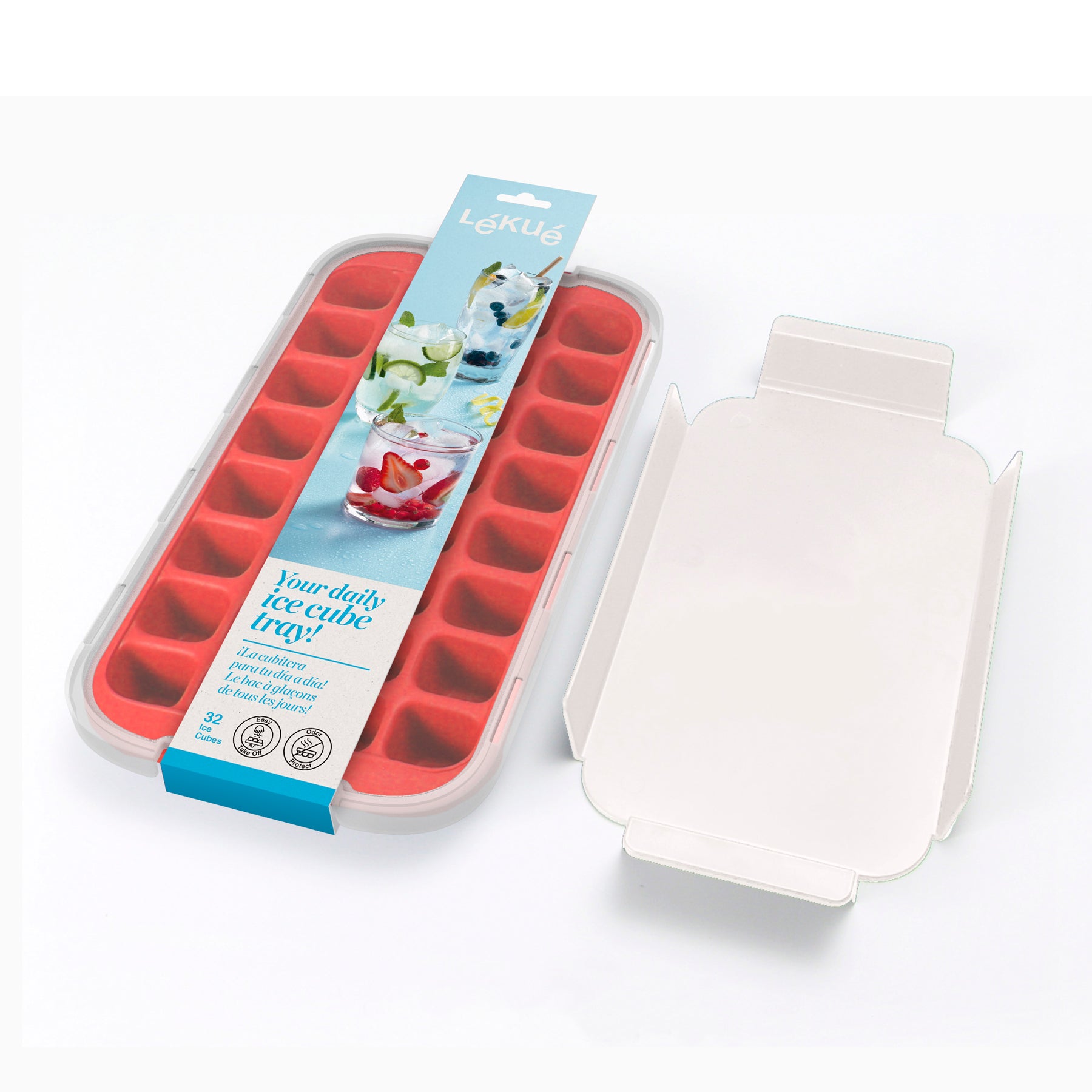 Lékué Industrial Ice Cube Tray with Lid 32 cubes Red