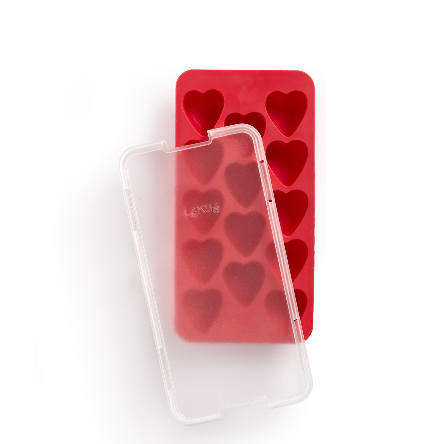 Lékué Heart Ice Cube Tray with Lid 14 cubes Red