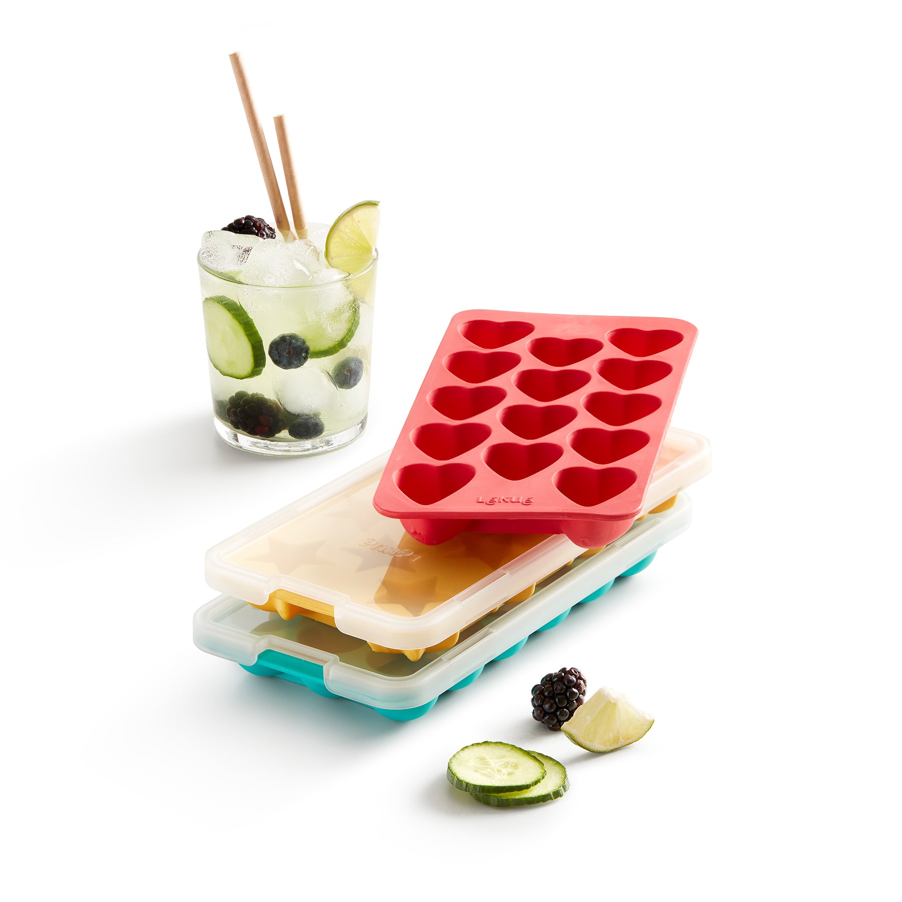 Lékué Heart Ice Cube Tray with Lid 14 cubes Red