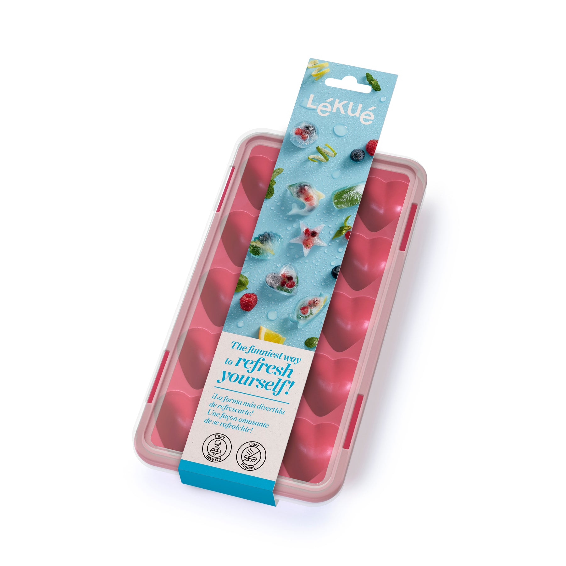 Lékué Heart Ice Cube Tray with Lid 14 cubes Red