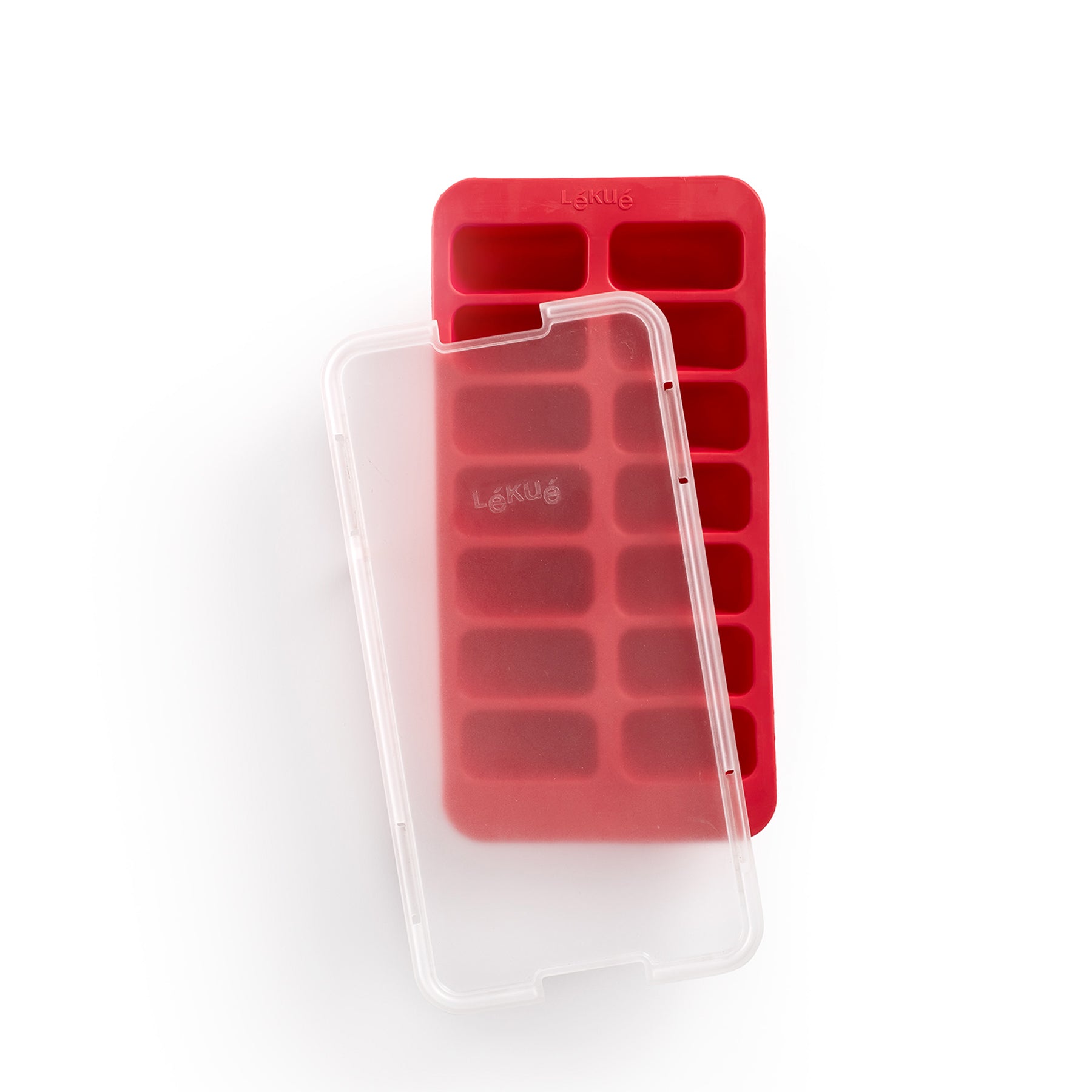 Lékué Rectangular Ice Cube Tray with Lid 14 cubes Red