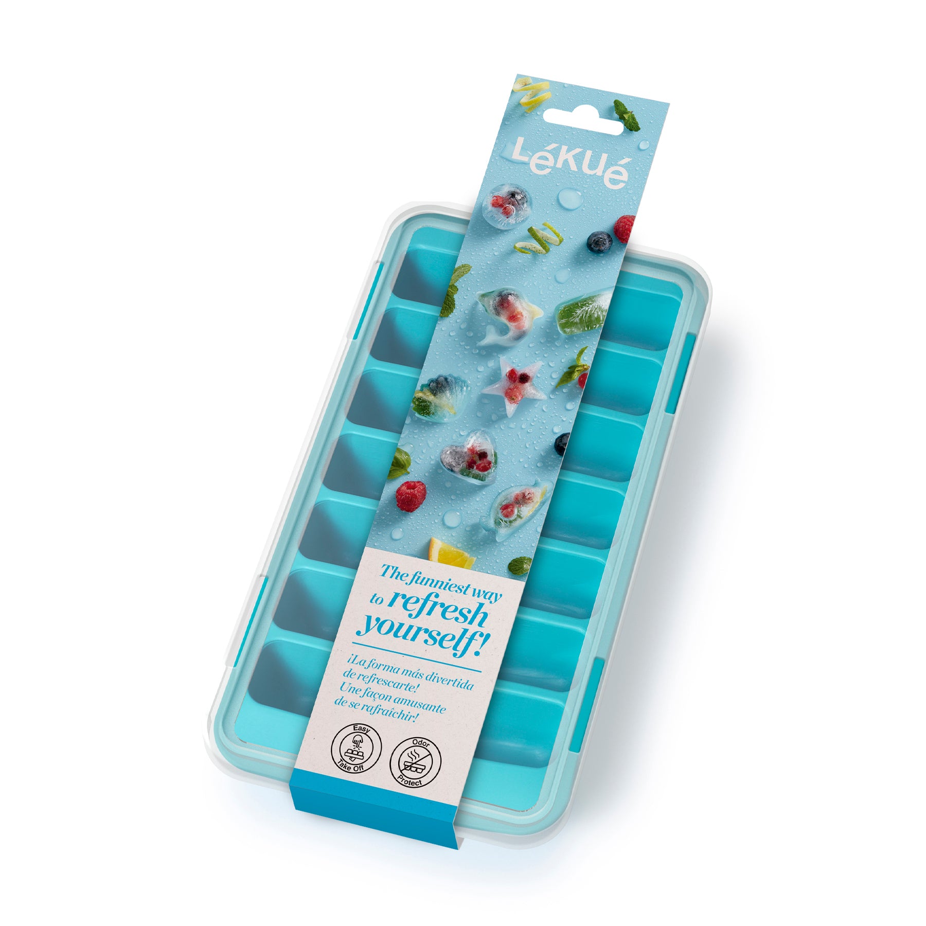 Lékué Rectangular Ice Cube Tray with Lid 14 cubes Red