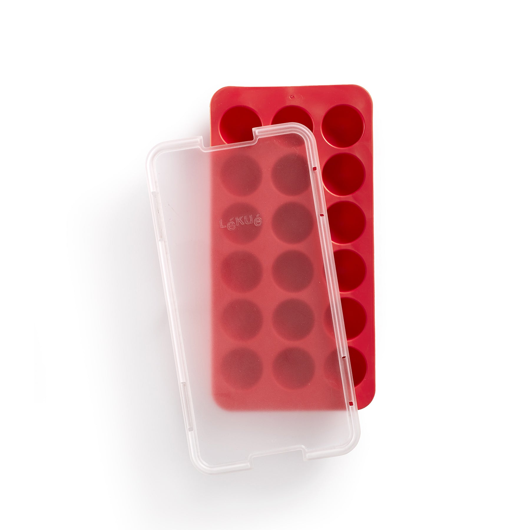 Lékué Round Ice Cube Tray with Lid 18 cubes Red