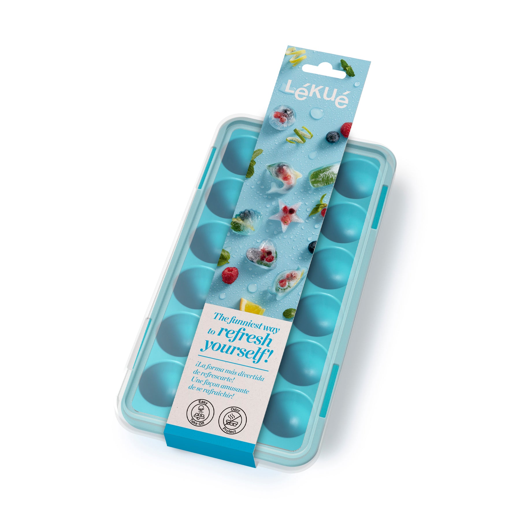 Lékué Round Ice Cube Tray with Lid 18 cubes Red