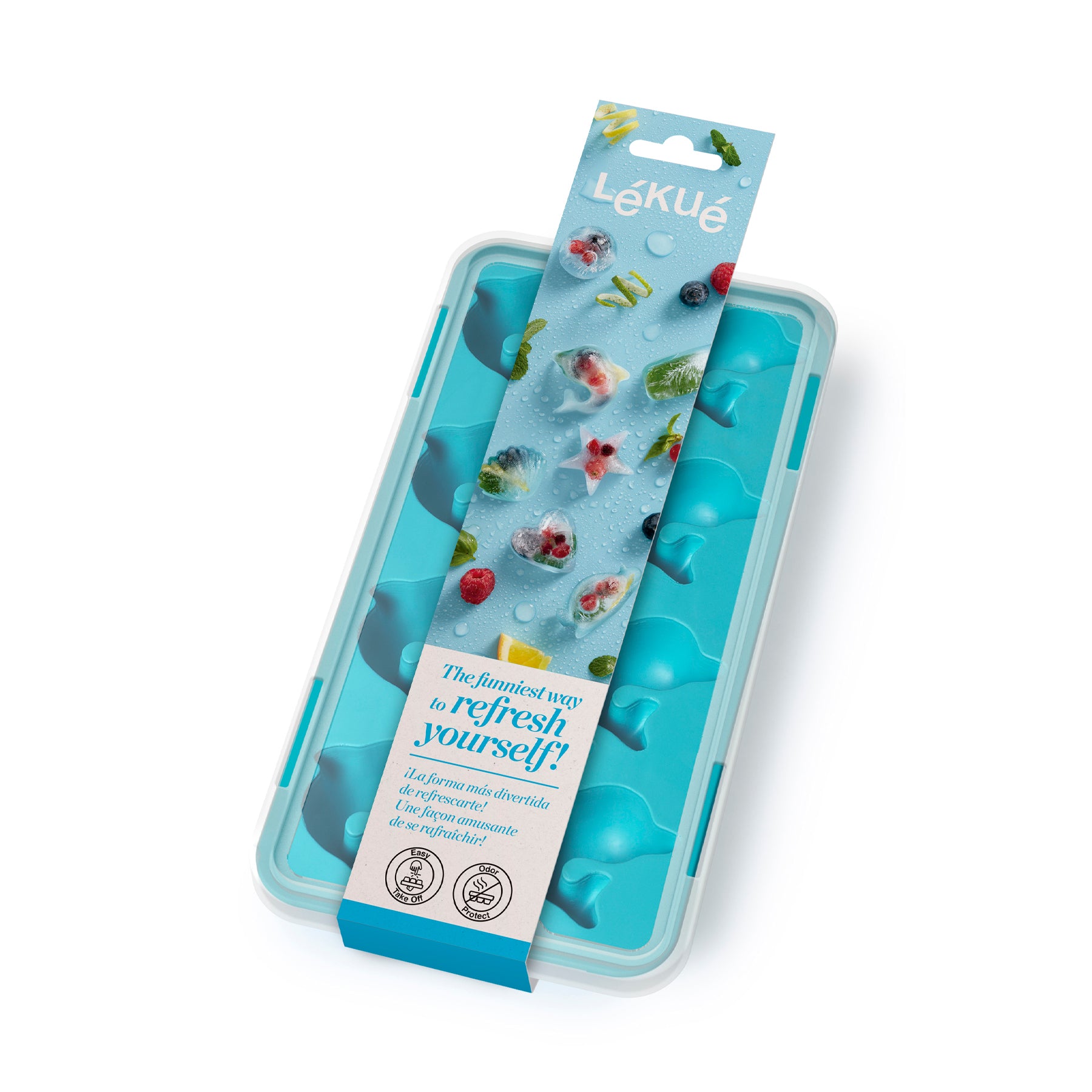 Lékué Dolphin Ice Cube Tray with Lid 11 cubes Aqua