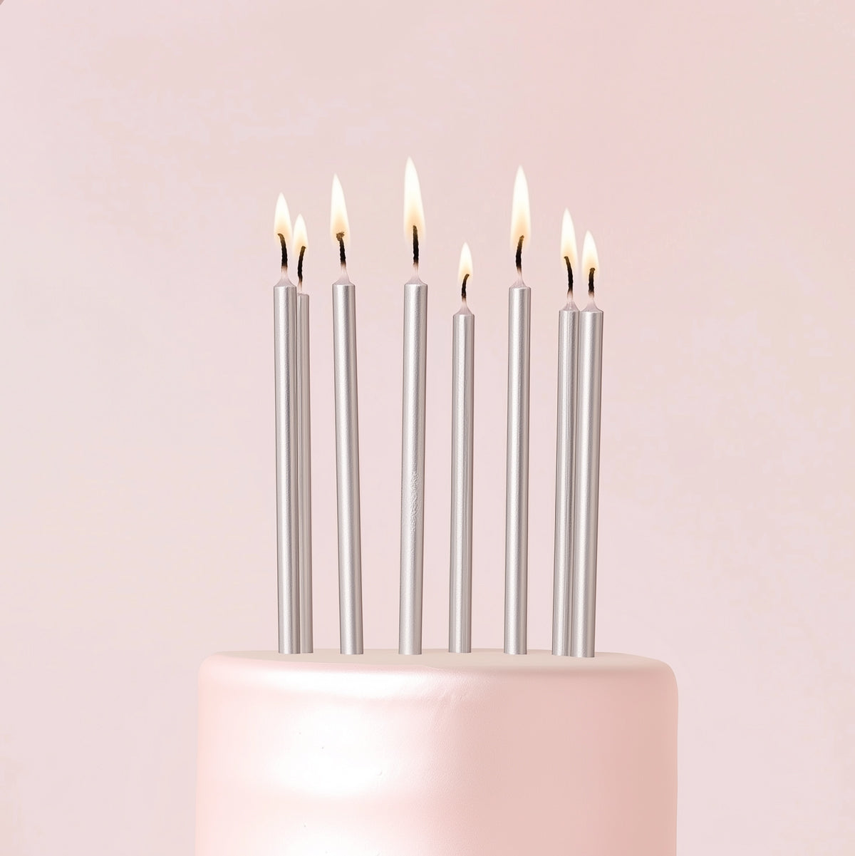 Cake & Candle Tall Cake Candles Silver 12cm 12 Pack