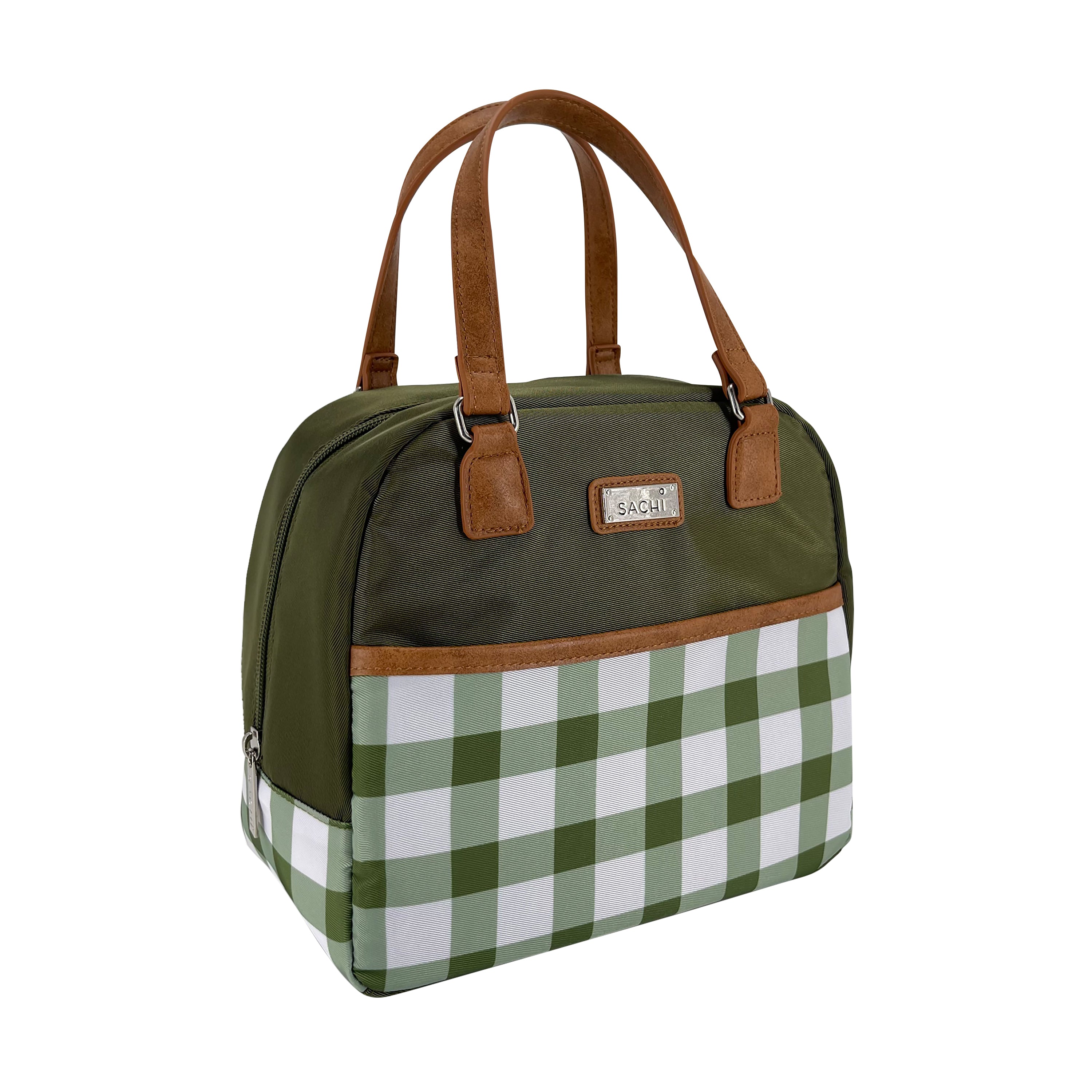 Sachi Insulated Cali Lunch Bag  - Olive Green Gingham