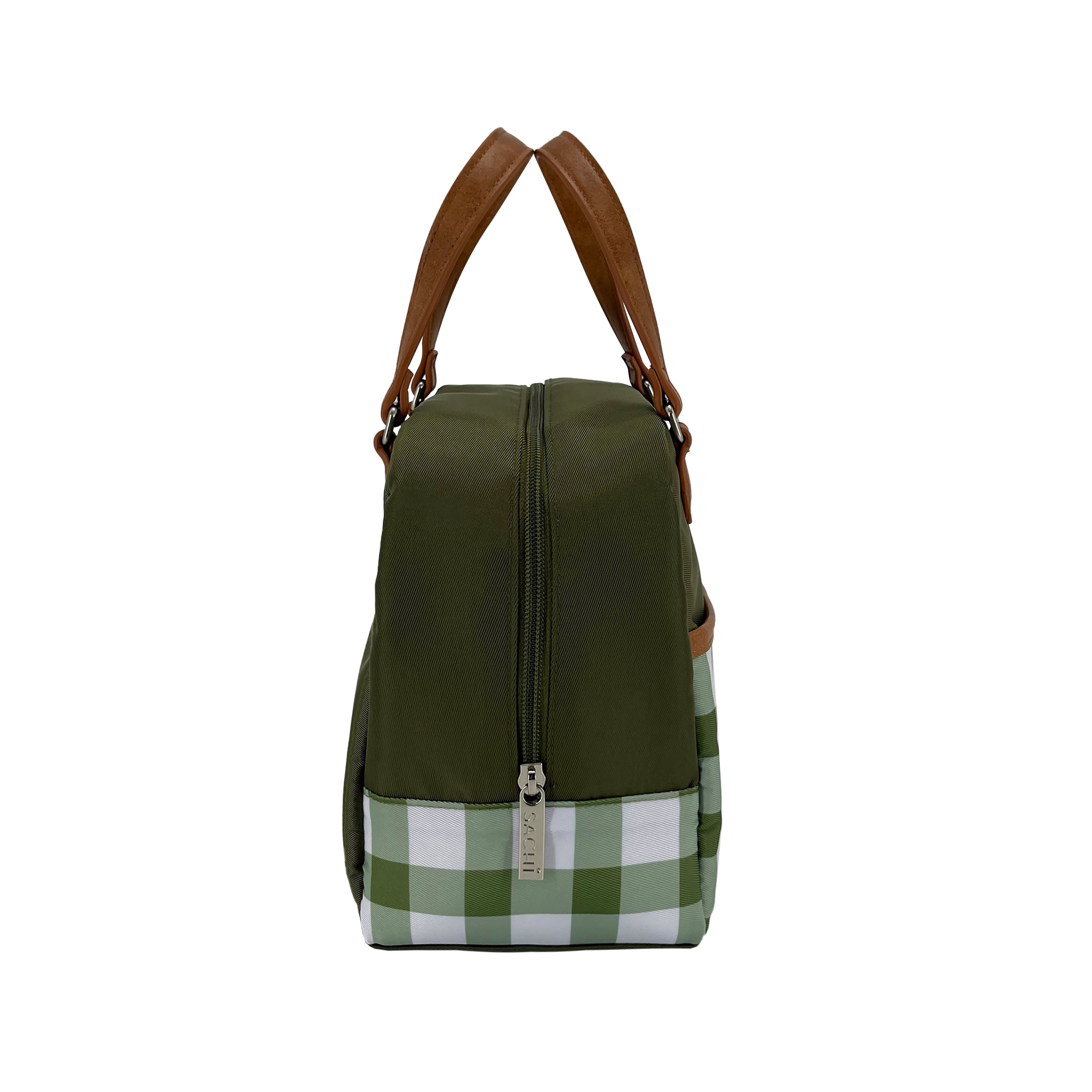 Sachi Insulated Cali Lunch Bag  - Olive Green Gingham