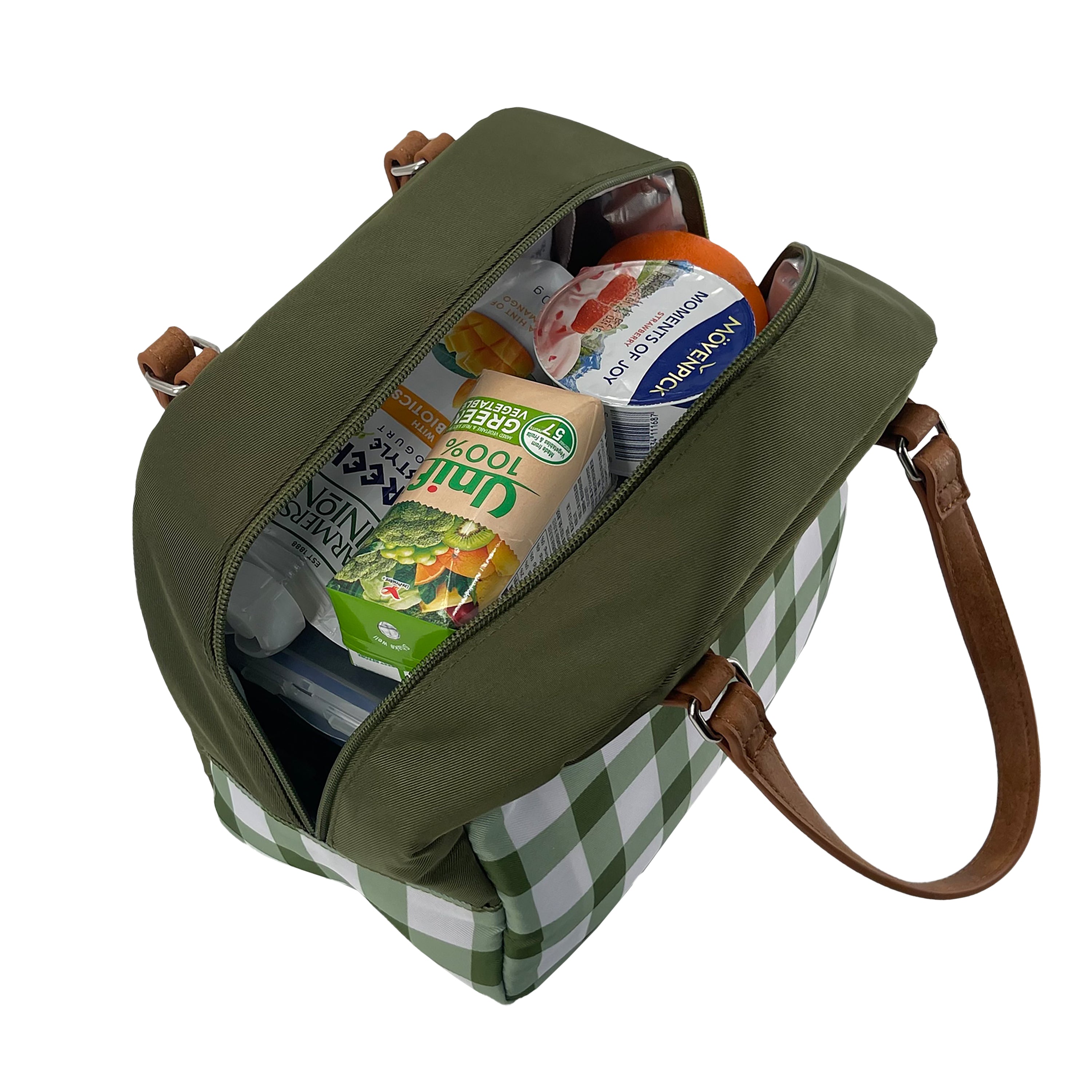 Sachi Insulated Cali Lunch Bag  - Olive Green Gingham