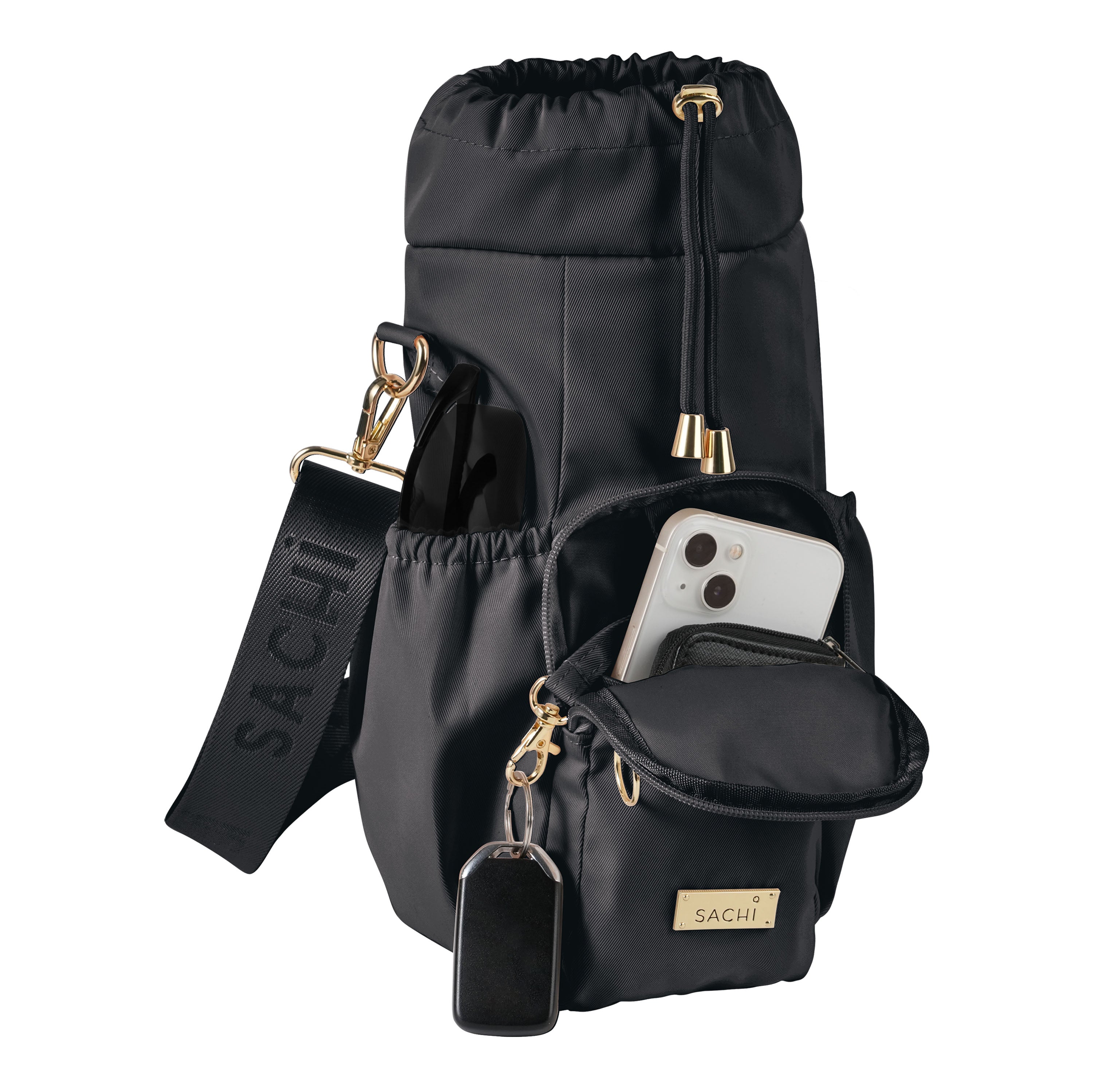 Sachi Crossbody Insulated Bottle Bag - Black