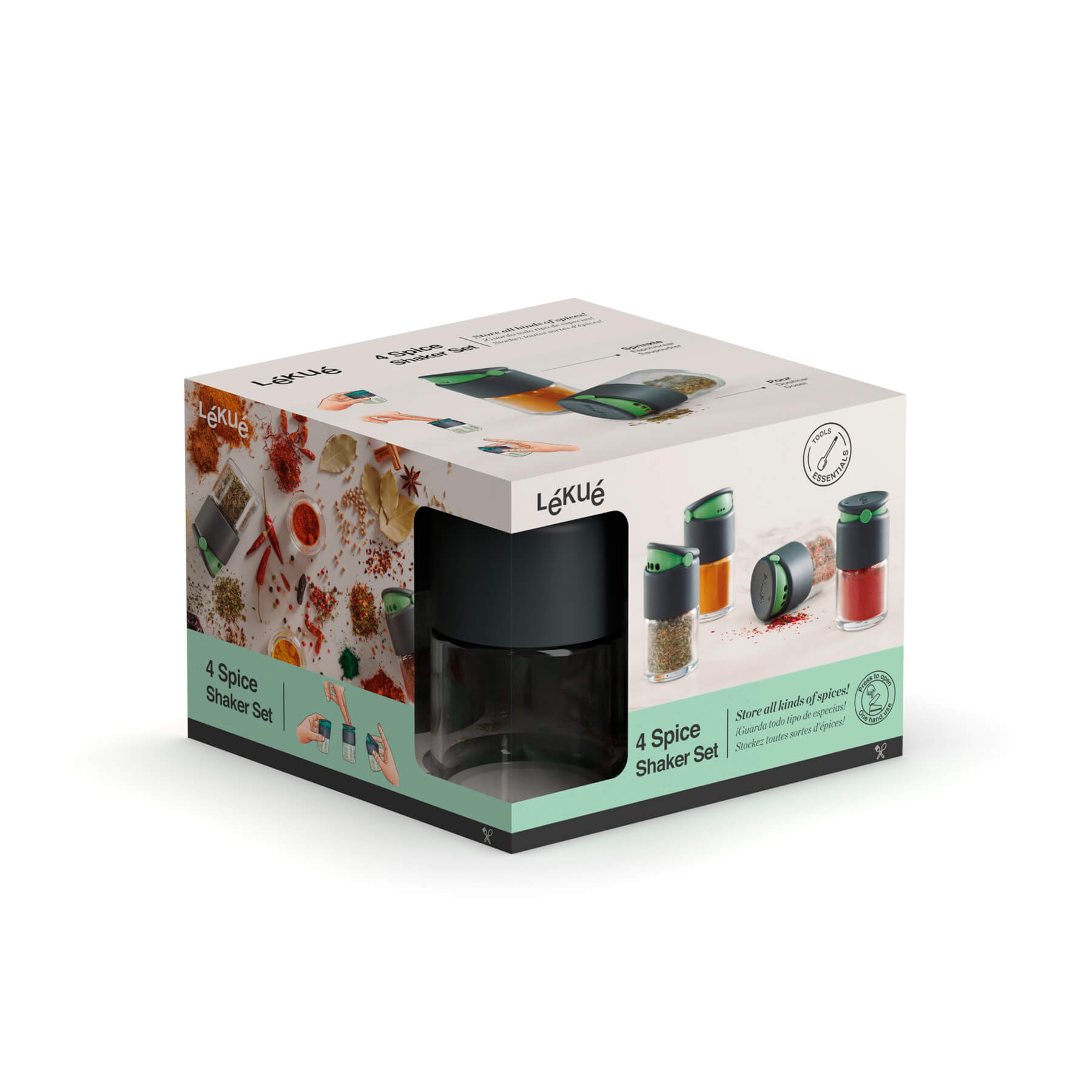 Lékué Spice Shaker 4 Piece Set 80ml Glass Combo