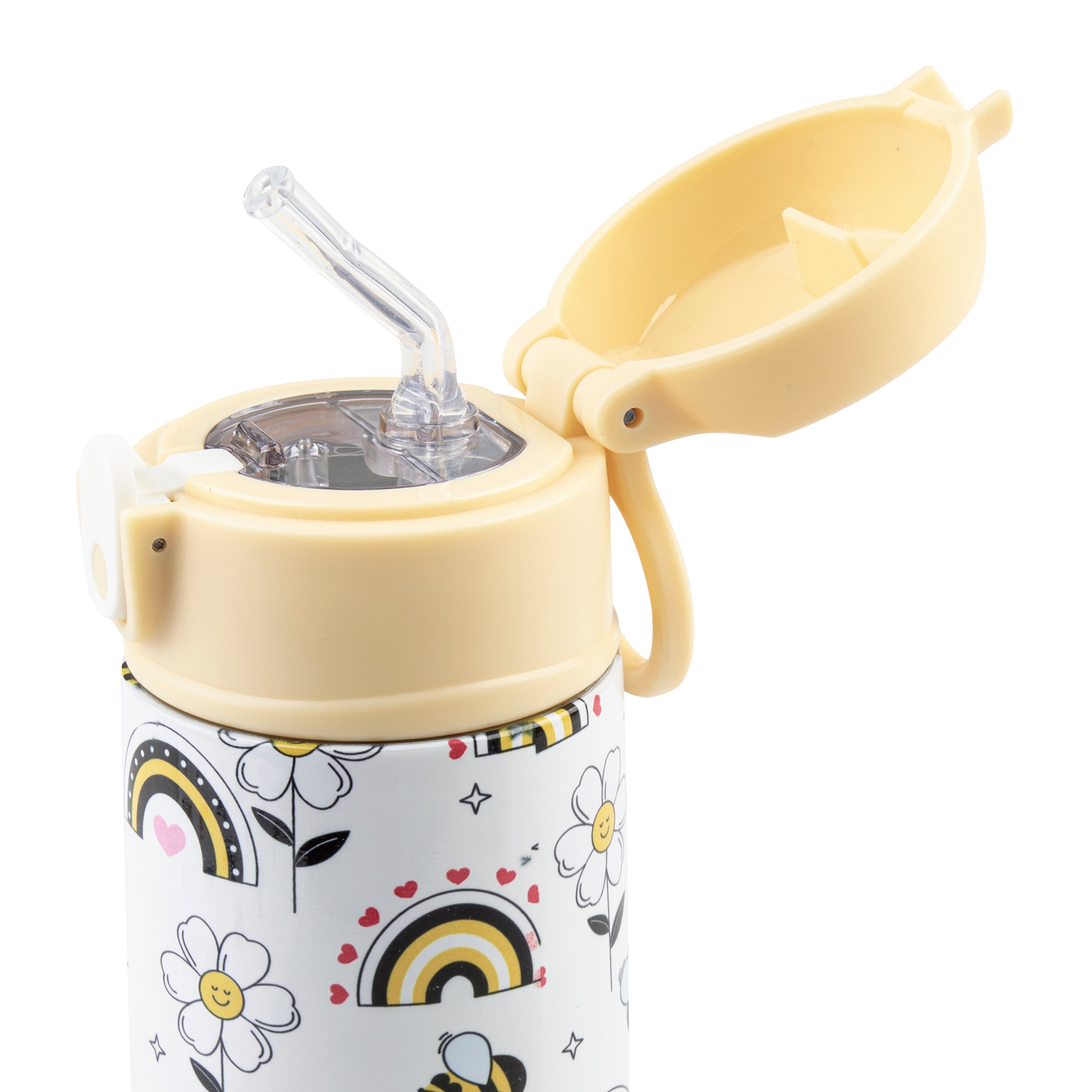Oasis Stainless Steel Double Wall Kid's Drink Bottle with Sipper Straw 400ml - Busy Bees