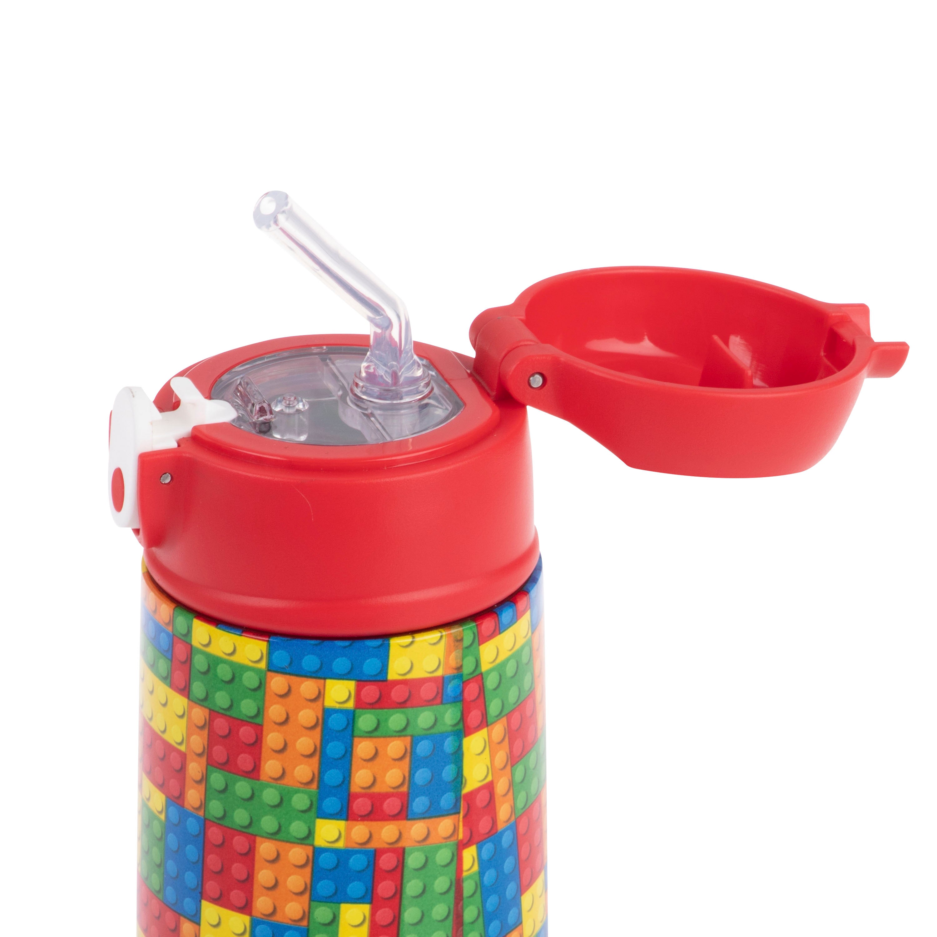 Oasis Stainless Steel Double Wall Kid's Drink Bottle with Sipper Straw 400ml - Bricks