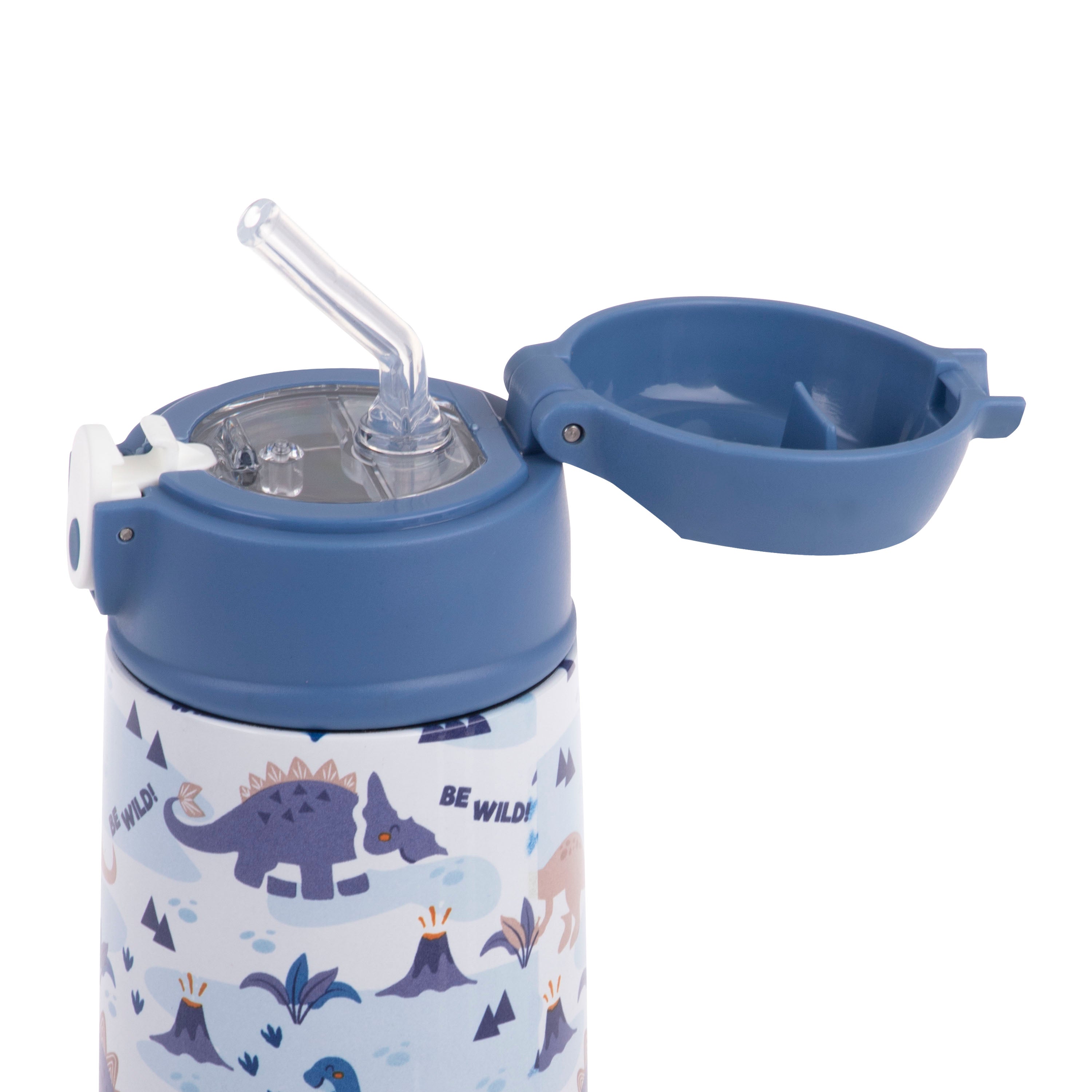 Oasis Stainless Steel Double Wall Kid's Drink Bottle with Sipper Straw 400ml - Dinosaur Land