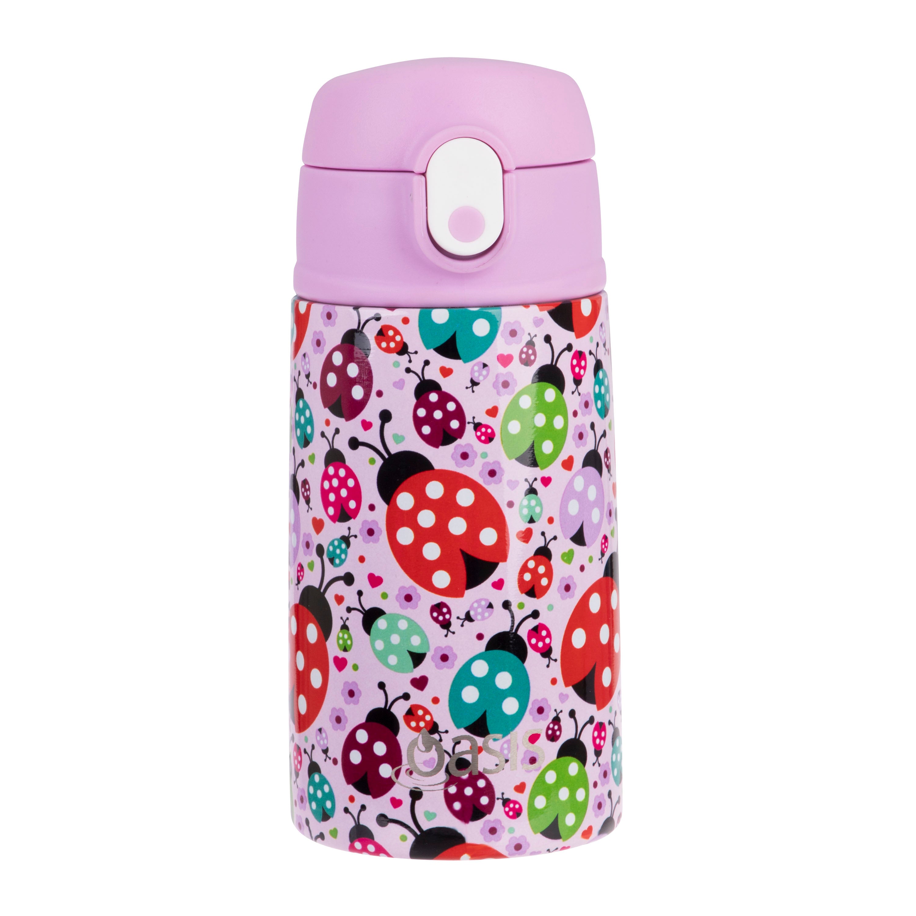 Oasis Stainless Steel Double Wall Kid's Drink Bottle with Sipper Straw 400ml - Lovely LadyBugs