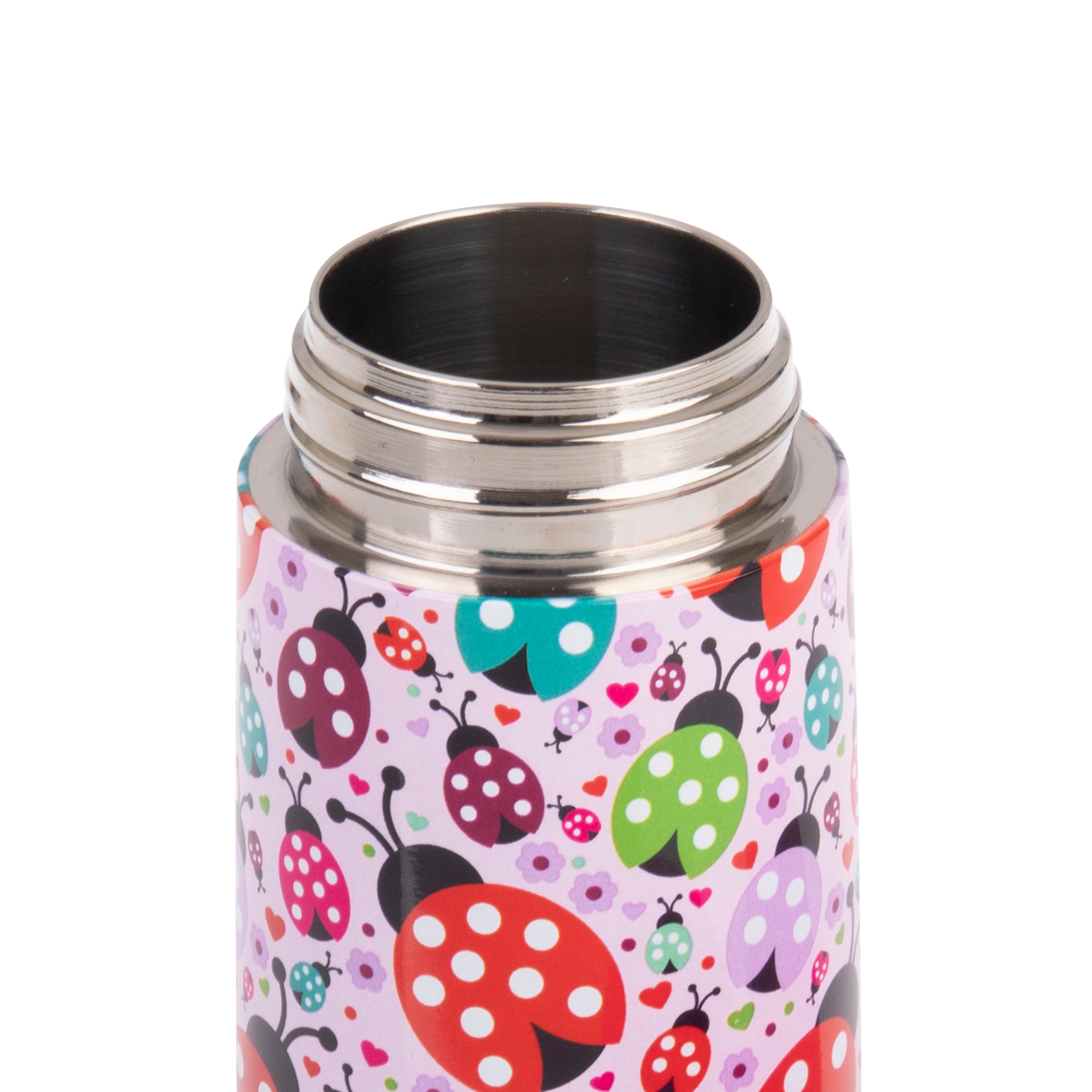 Oasis Stainless Steel Double Wall Kid's Drink Bottle with Sipper Straw 400ml - Lovely LadyBugs
