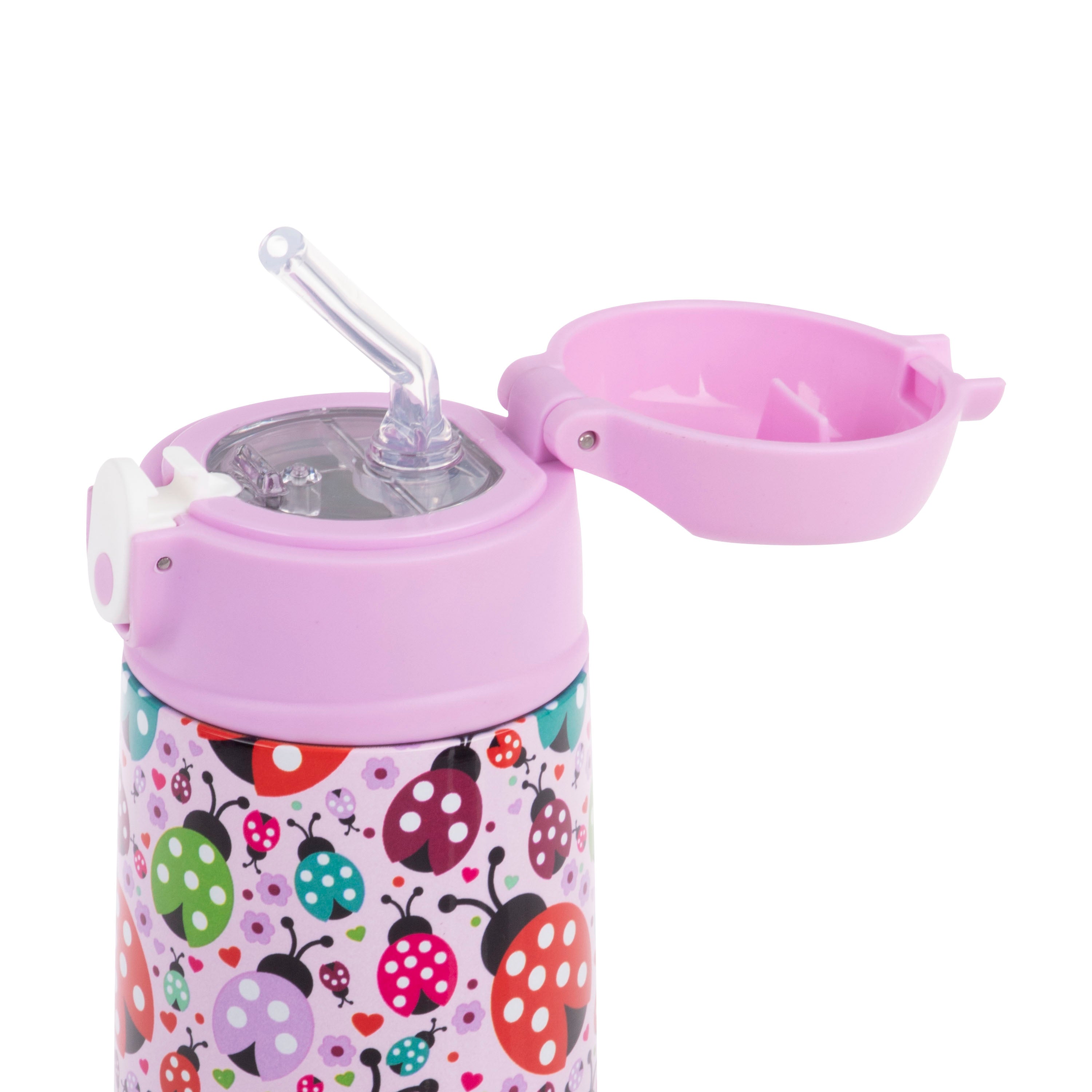 Oasis Stainless Steel Double Wall Kid's Drink Bottle with Sipper Straw 400ml - Lovely LadyBugs
