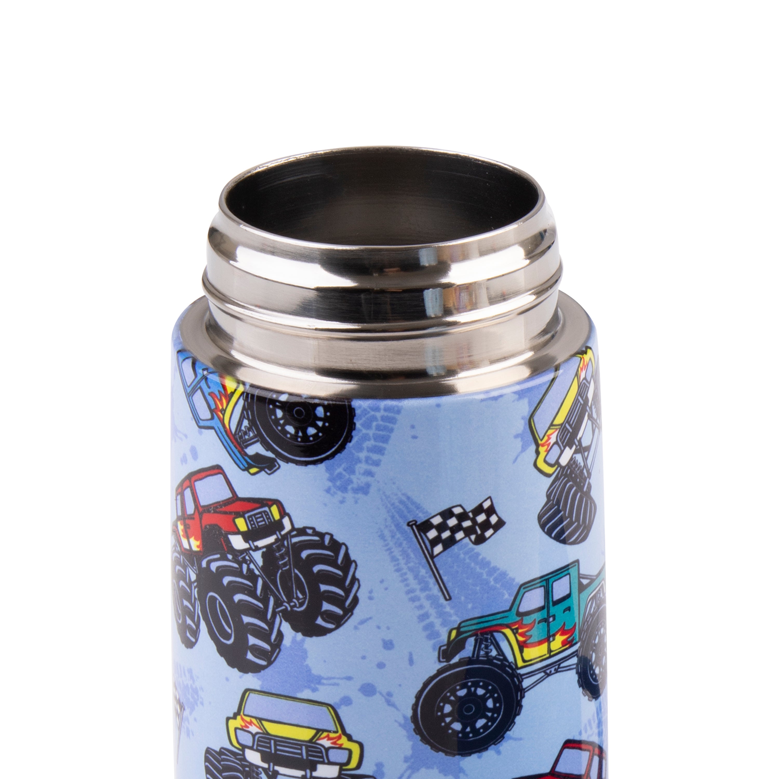 Oasis Stainless Steel Double Wall Kid's Drink Bottle with Sipper Straw 400ml - Monster Trucks