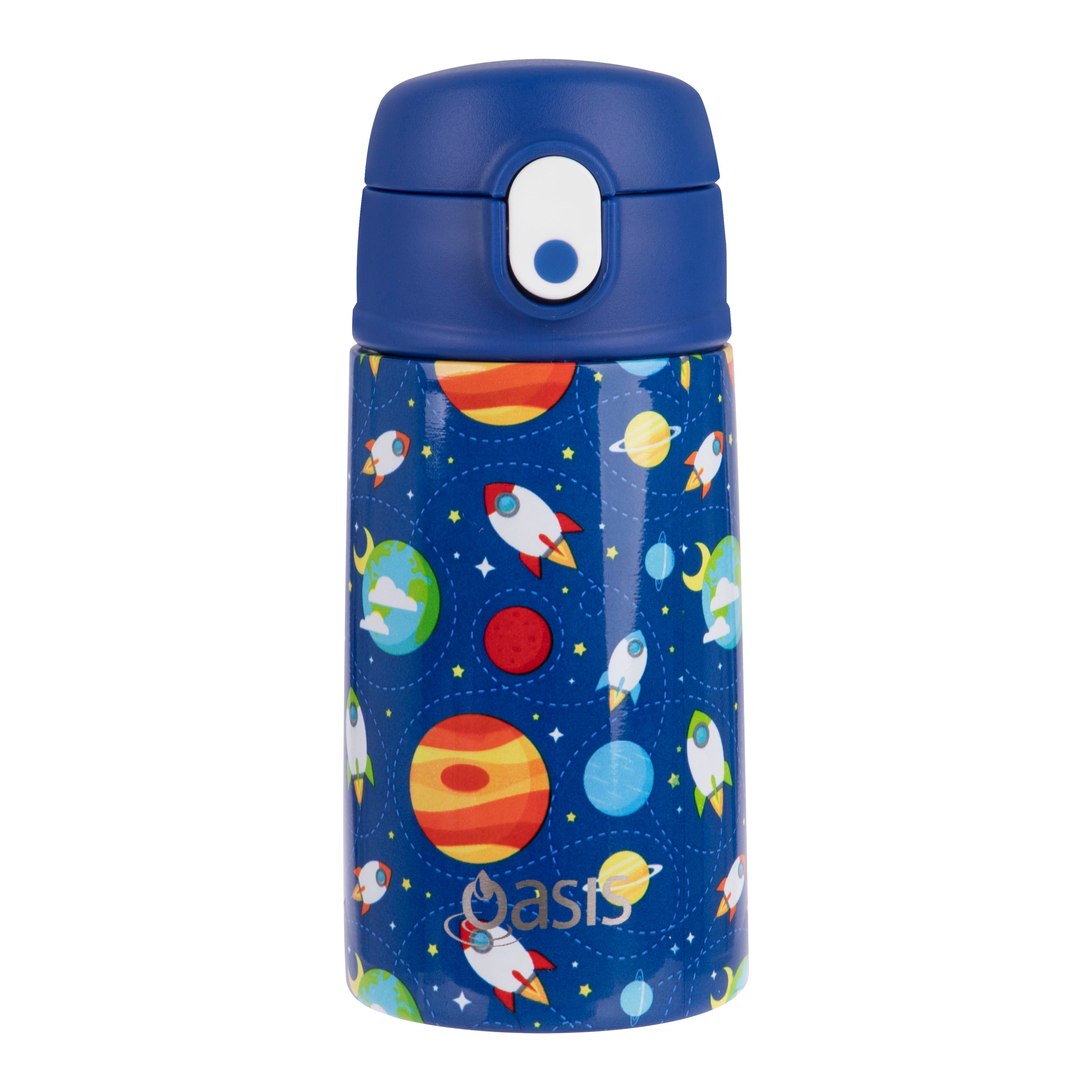 Oasis Stainless Steel Double Wall Kid's Drink Bottle with Sipper Straw 400ml - Outer Space