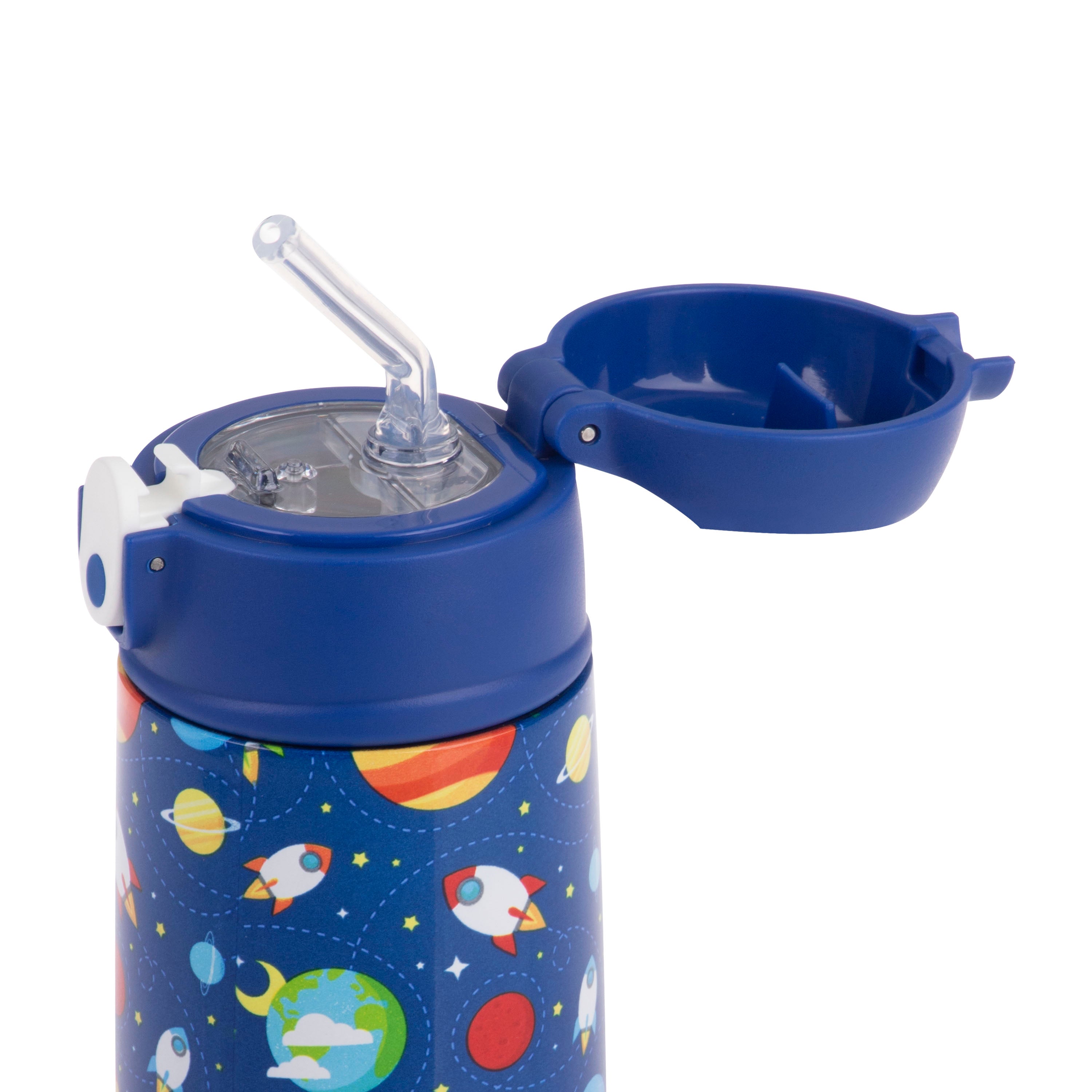 Oasis Stainless Steel Double Wall Kid's Drink Bottle with Sipper Straw 400ml - Outer Space