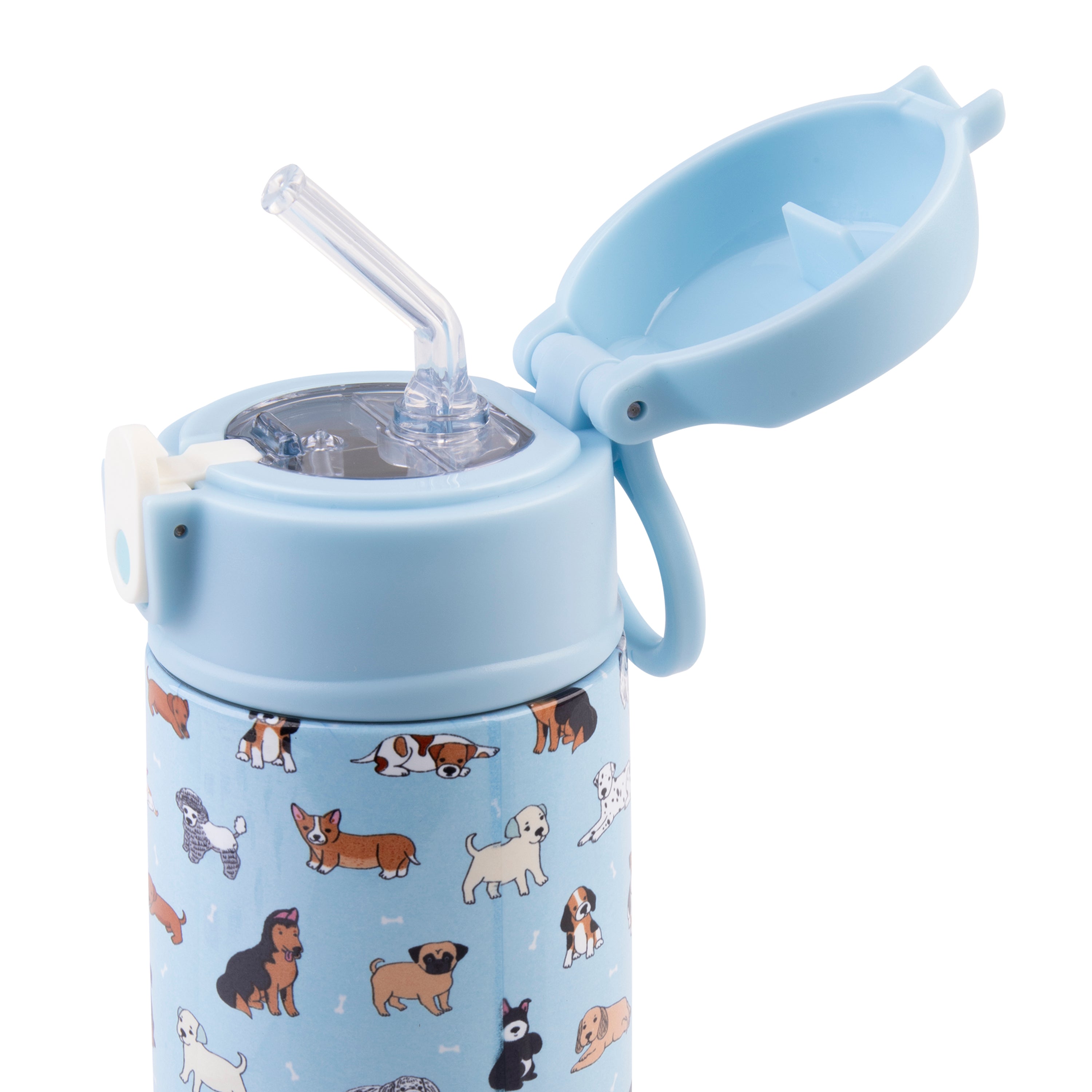 Oasis Stainless Steel Double Wall Kid's Drink Bottle with Sipper Straw 400ml - Puppy Dogs