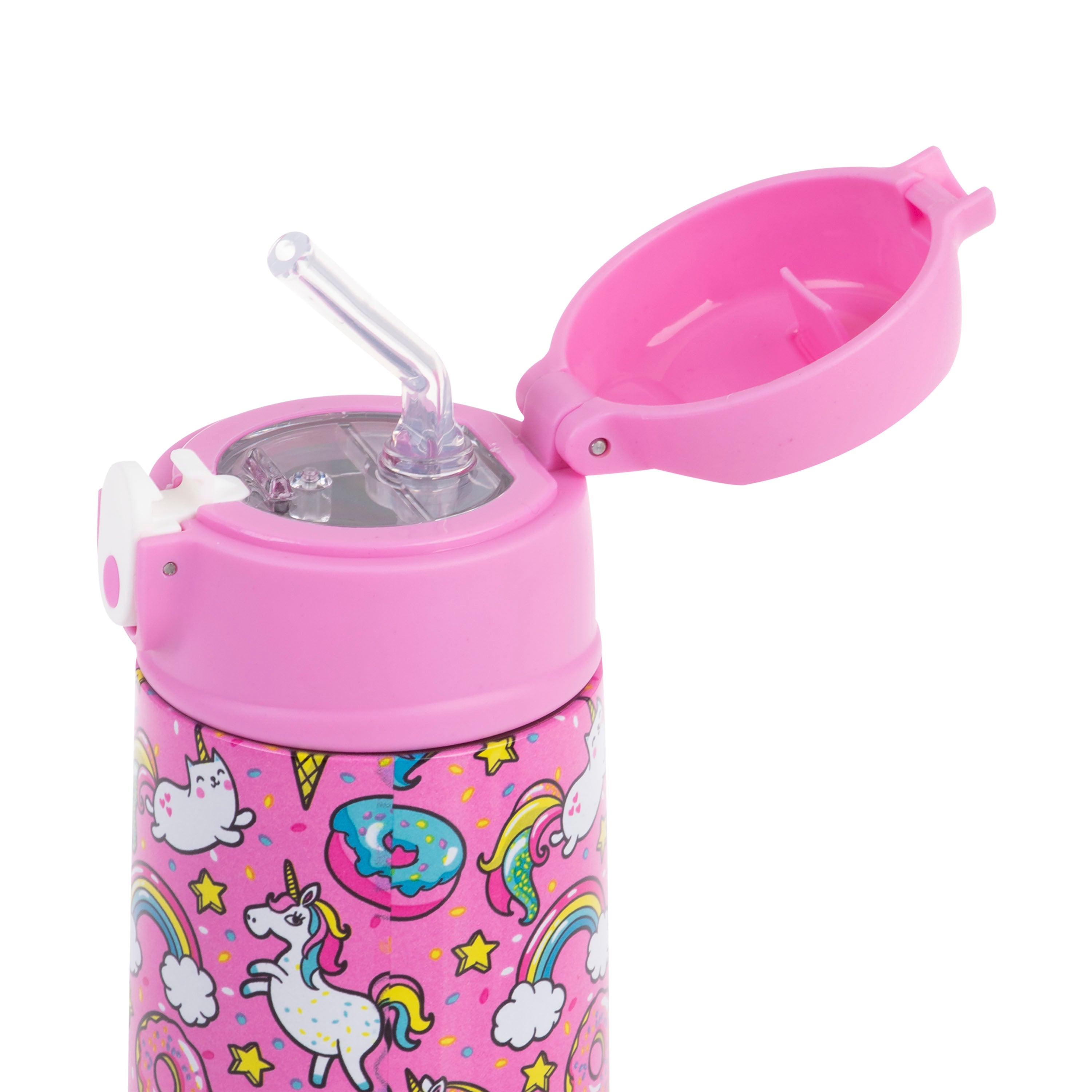 Oasis Stainless Steel Double Wall Kid's Drink Bottle with Sipper Straw 400ml - Unicorns