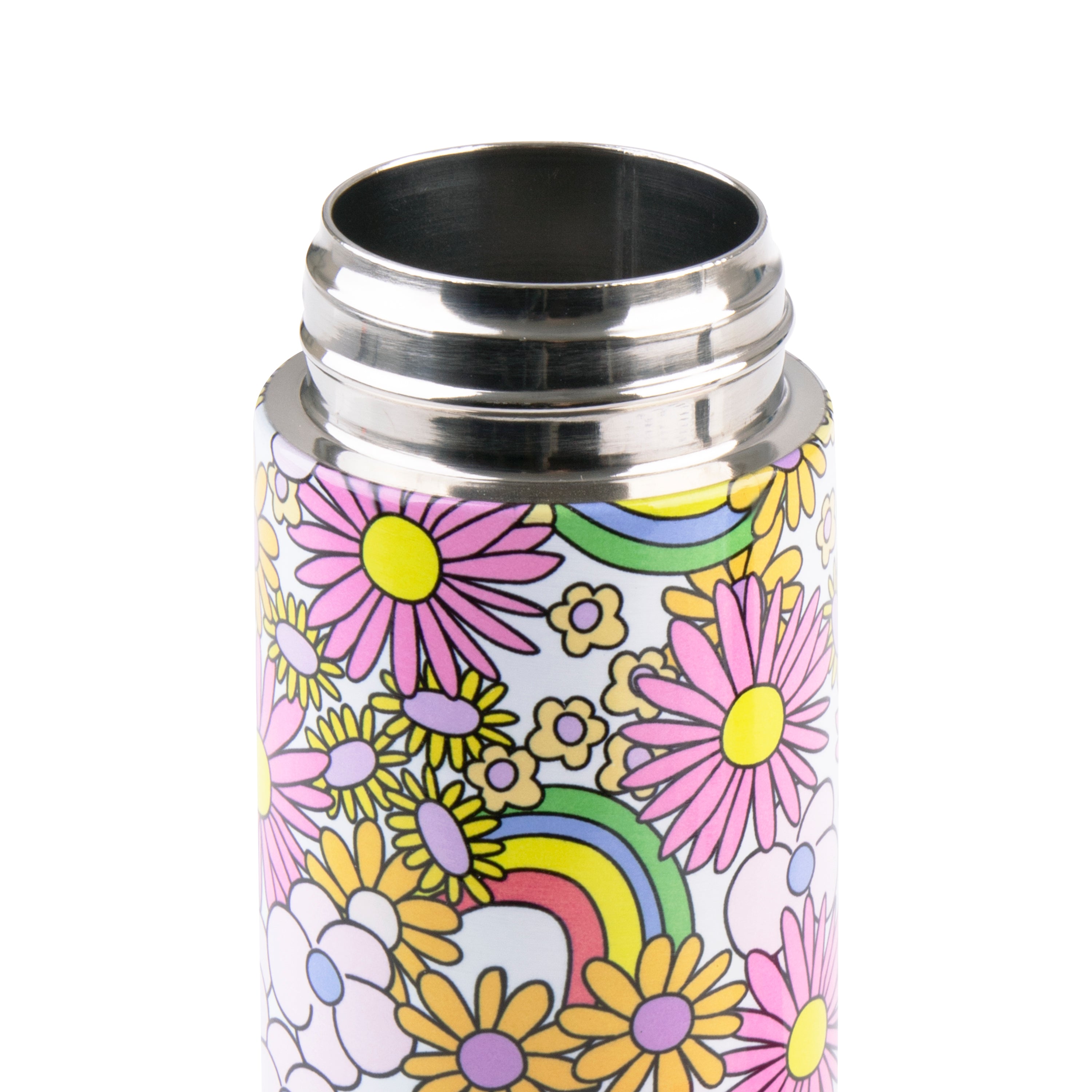 Oasis Stainless Steel Double Wall Kid's Drink Bottle with Sipper Straw 550ml - Flower Power
