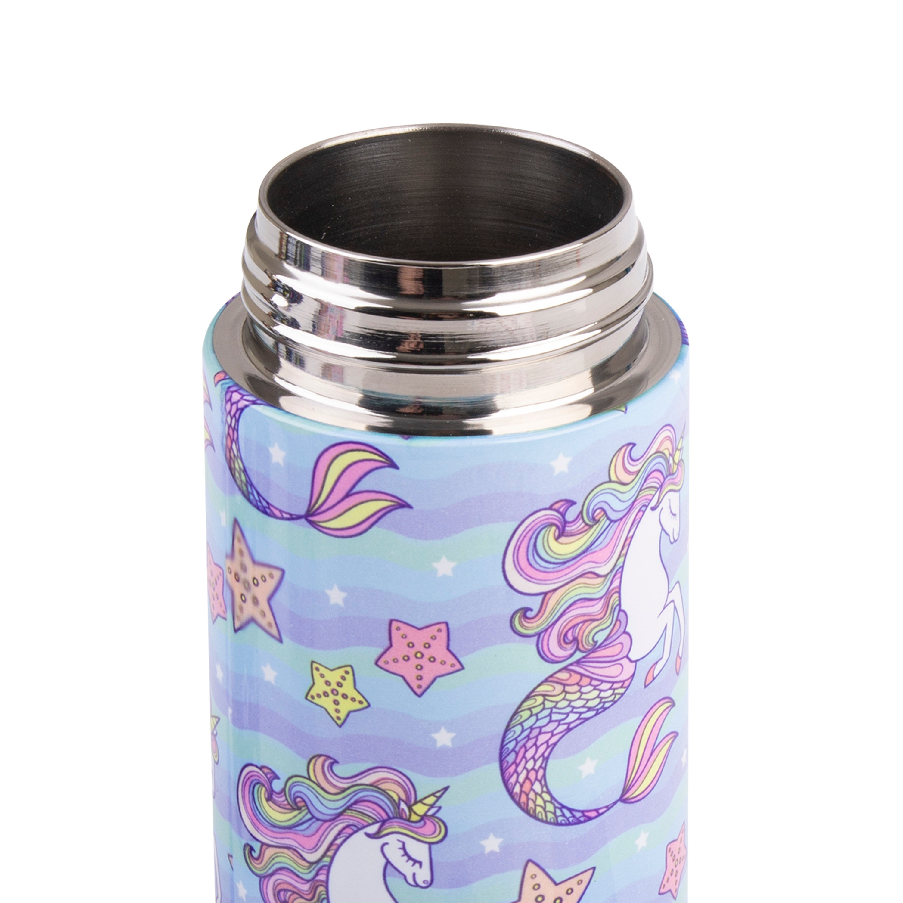 Oasis Stainless Steel Double Wall Kid's Drink Bottle with Sipper Straw 550ml - Mermaid Unicorn